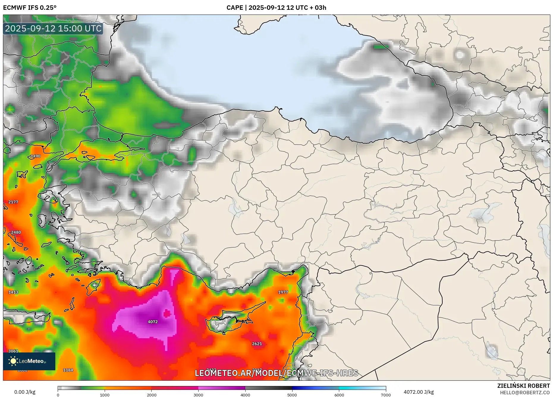 ECMWF IFS 0.25° model - Turquía, CAPE ECMWF IFS 0.25° model - Turquía, CAPE