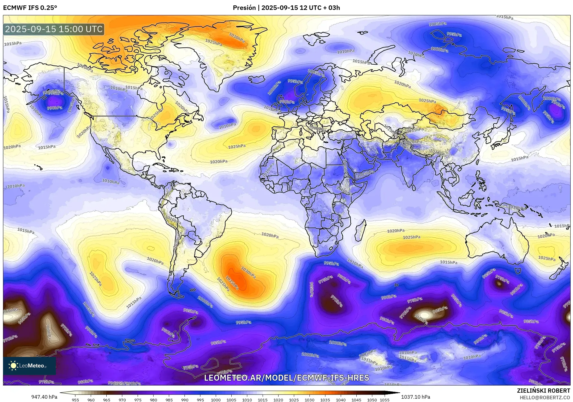 ECMWF IFS 0.25° model - Mundo, Presión