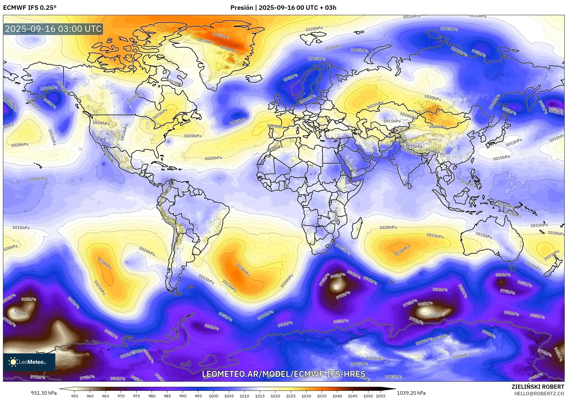 ECMWF IFS 0.25° model - Mundo, Presión