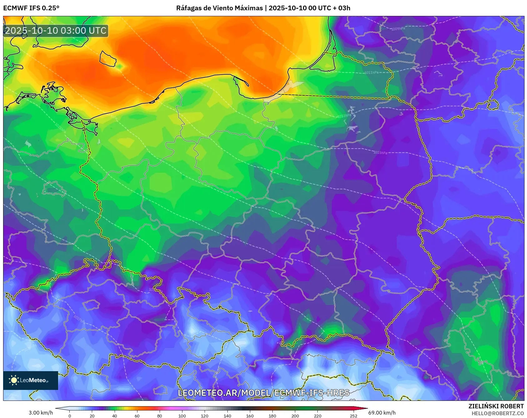 ECMWF IFS 0.25° model - Polonia, Ráfagas de Viento Máximas ECMWF IFS 0.25° model - Polonia, Ráfagas de Viento Máximas