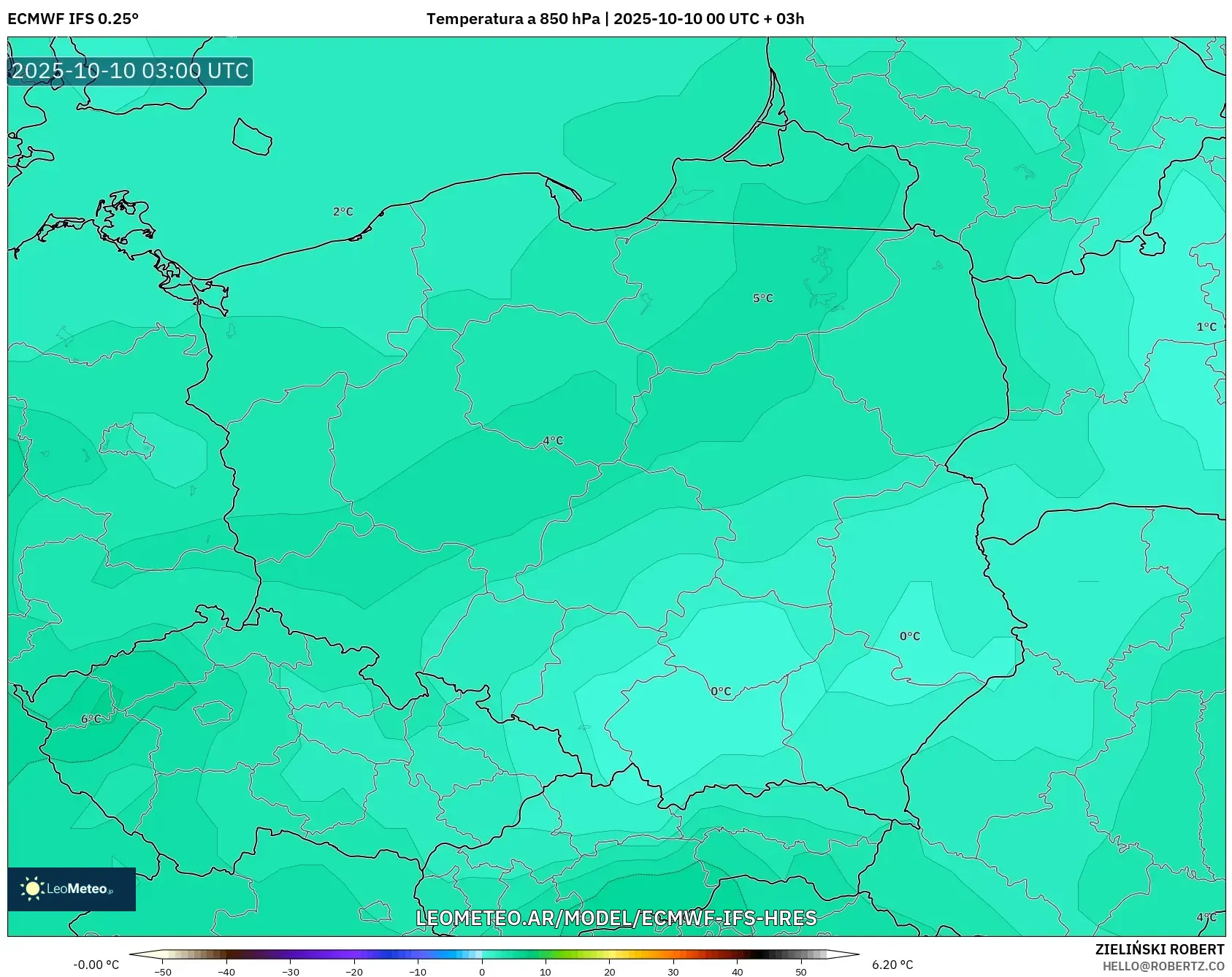 ECMWF IFS 0.25° model - Polonia, Temperatura a 850 hPa ECMWF IFS 0.25° model - Polonia, Temperatura a 850 hPa