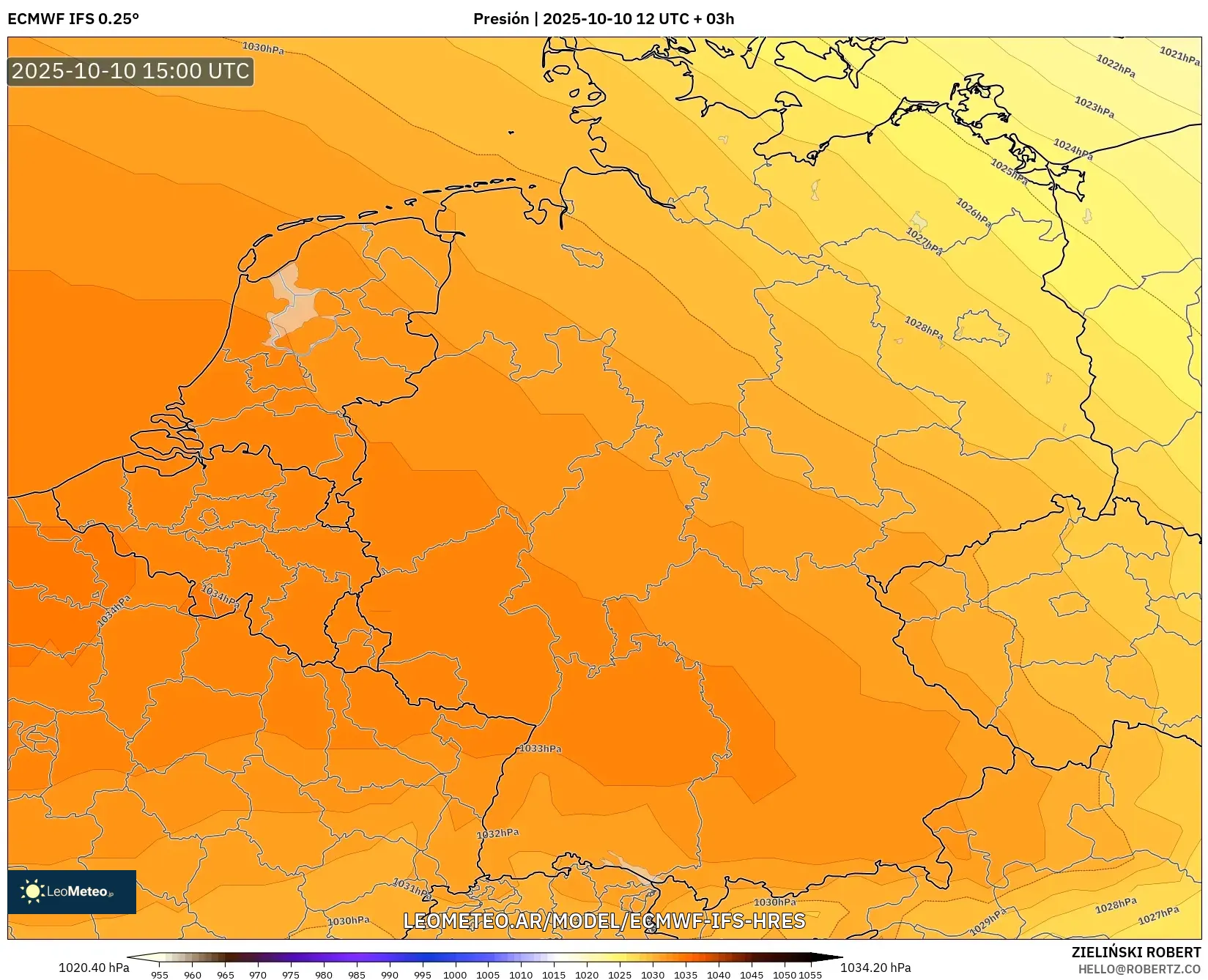 ECMWF IFS 0.25° model - Alemania, Presión ECMWF IFS 0.25° model - Alemania, Presión
