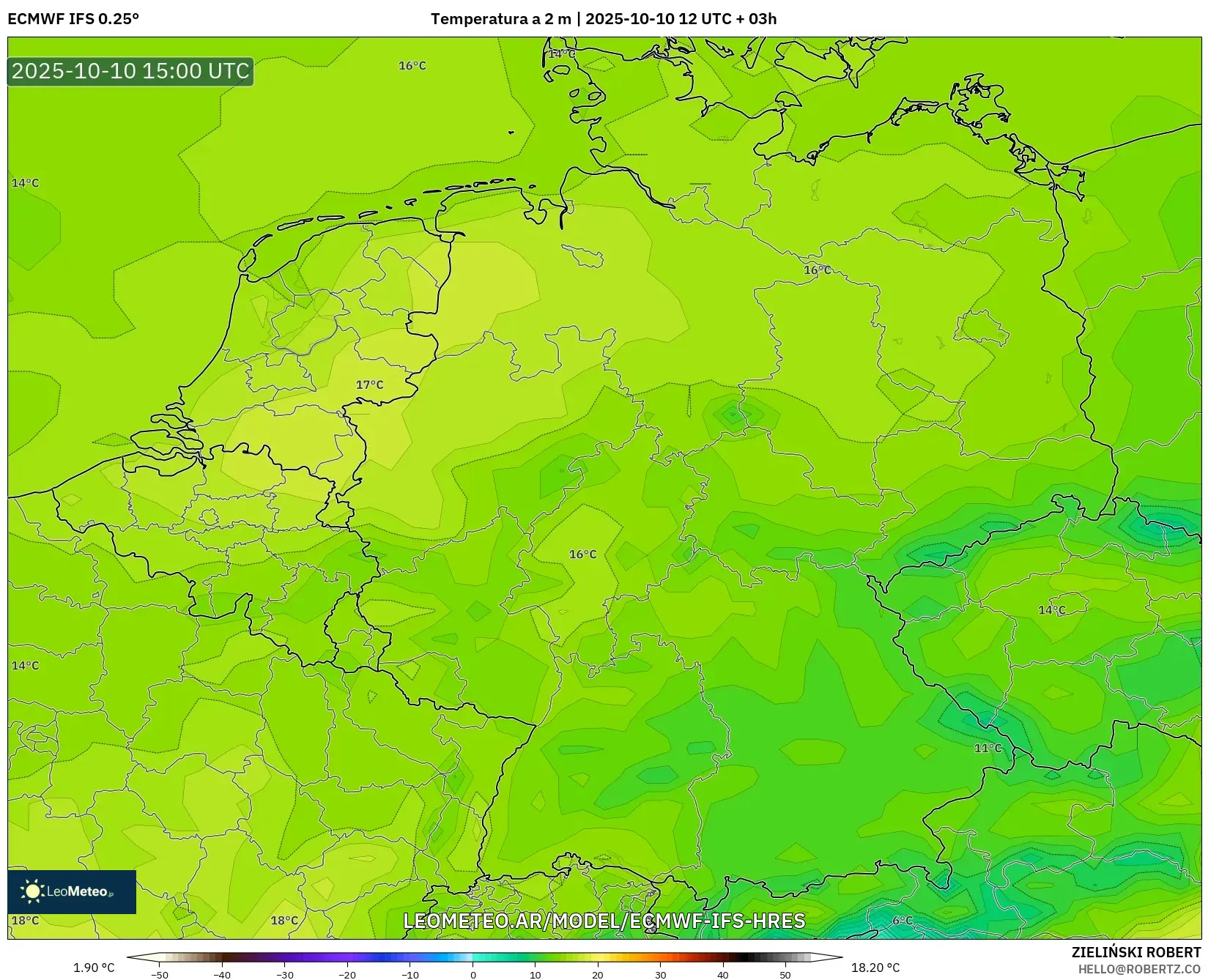 ECMWF IFS 0.25° model - Alemania, Temperatura a 2 m ECMWF IFS 0.25° model - Alemania, Temperatura a 2 m