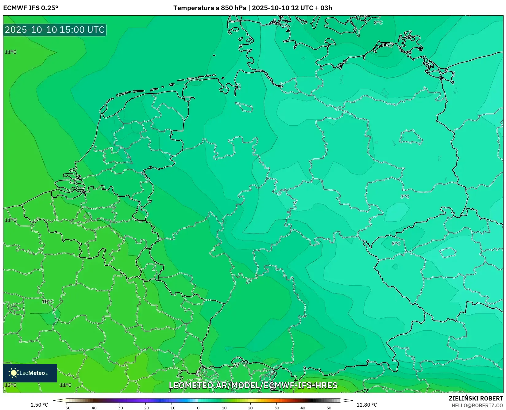 ECMWF IFS 0.25° model - Alemania, Temperatura a 850 hPa ECMWF IFS 0.25° model - Alemania, Temperatura a 850 hPa