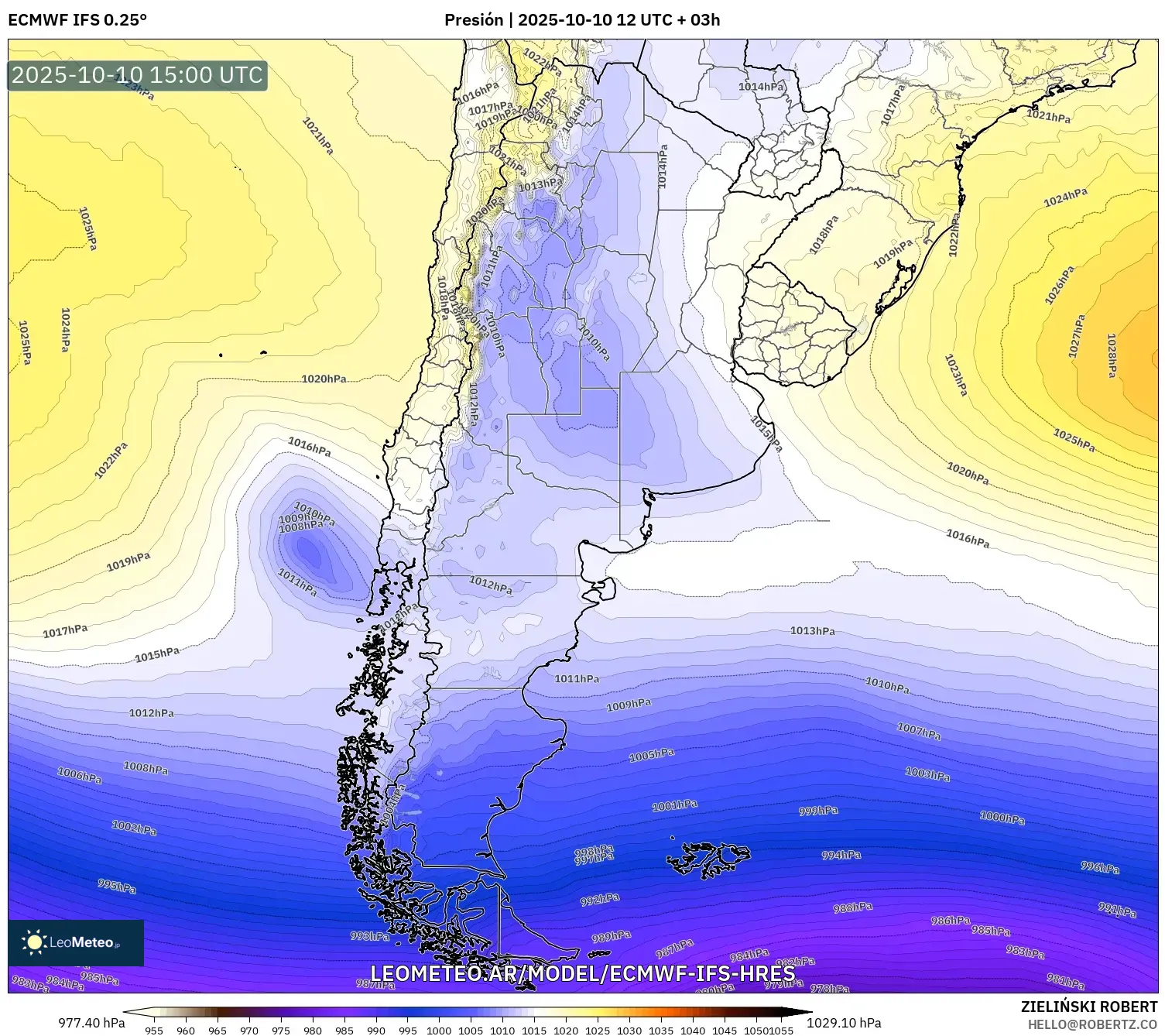 ECMWF IFS 0.25° model - Argentina, Presión ECMWF IFS 0.25° model - Argentina, Presión