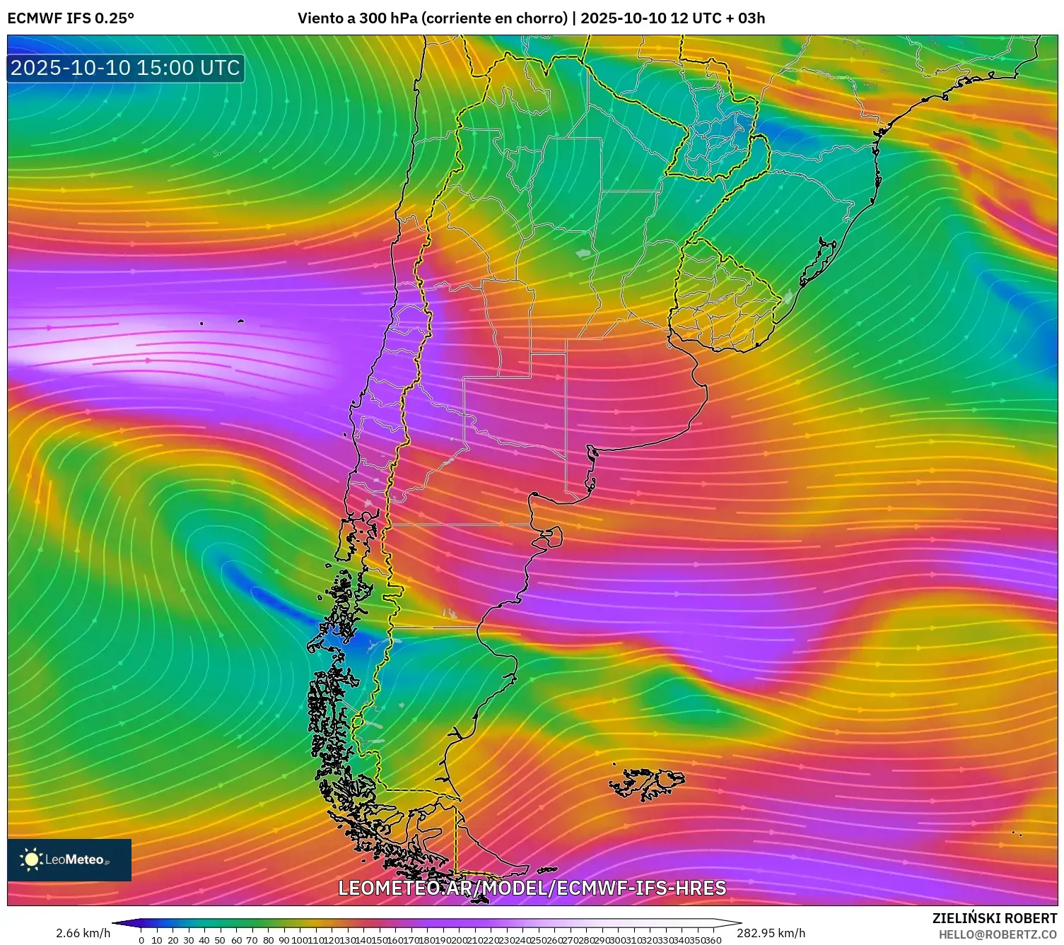 ECMWF IFS 0.25° model - Argentina, Viento a 300 hPa (corriente en chorro) ECMWF IFS 0.25° model - Argentina, Viento a 300 hPa (corriente en chorro)
