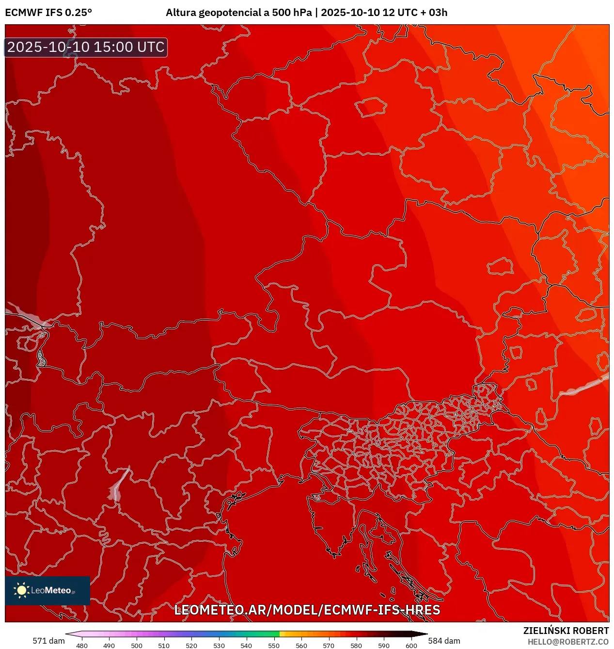 ECMWF IFS 0.25° model - Austria, Altura geopotencial a 500 hPa ECMWF IFS 0.25° model - Austria, Altura geopotencial a 500 hPa