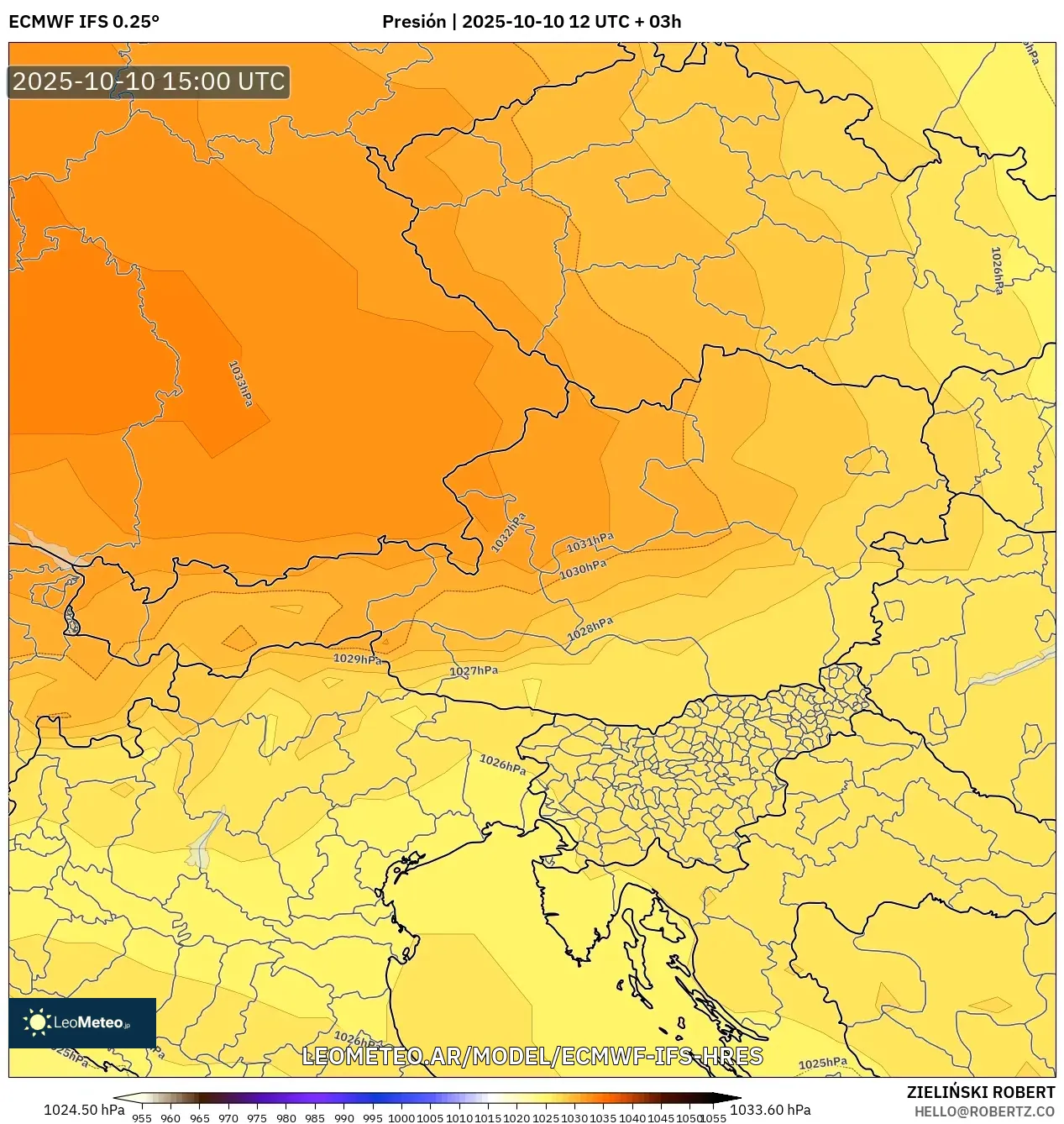 ECMWF IFS 0.25° model - Austria, Presión