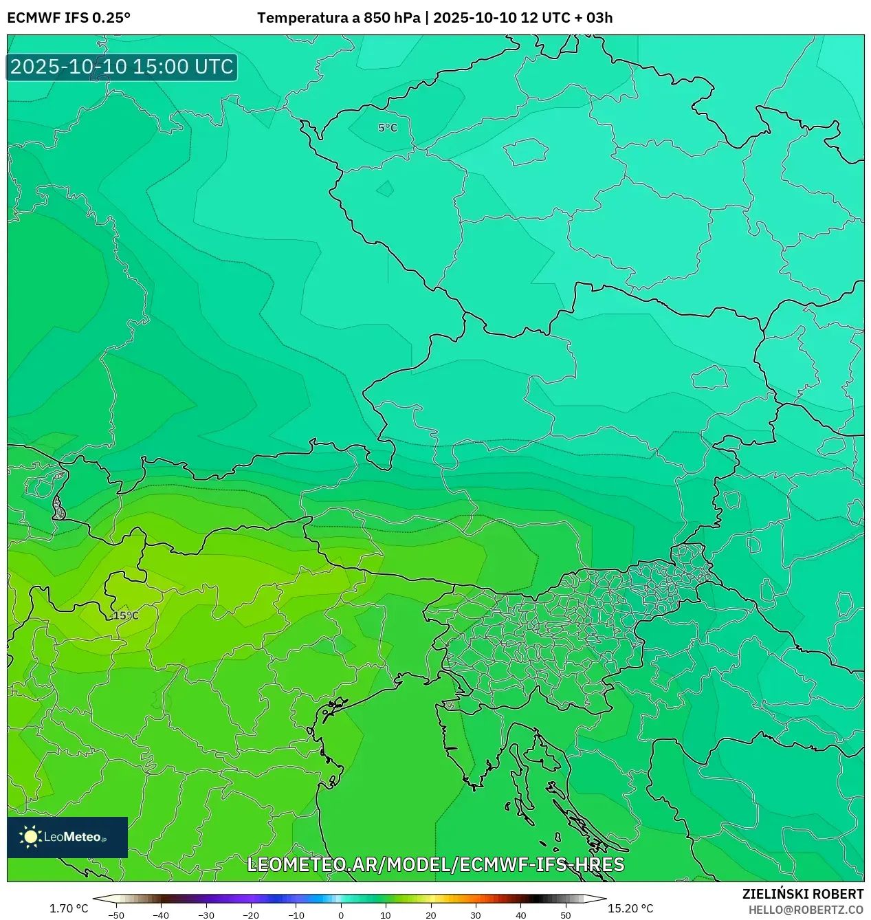 ECMWF IFS 0.25° model - Austria, Temperatura a 850 hPa ECMWF IFS 0.25° model - Austria, Temperatura a 850 hPa