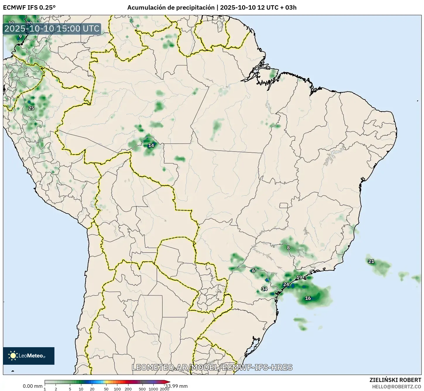 ECMWF IFS 0.25° model - Brasil, Acumulación de precipitación ECMWF IFS 0.25° model - Brasil, Acumulación de precipitación