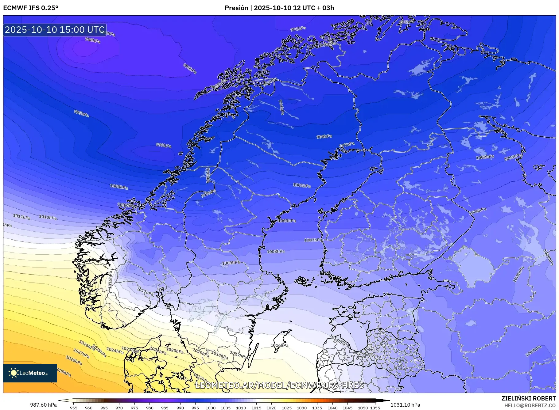ECMWF IFS 0.25° model - Escandinavia, Presión ECMWF IFS 0.25° model - Escandinavia, Presión