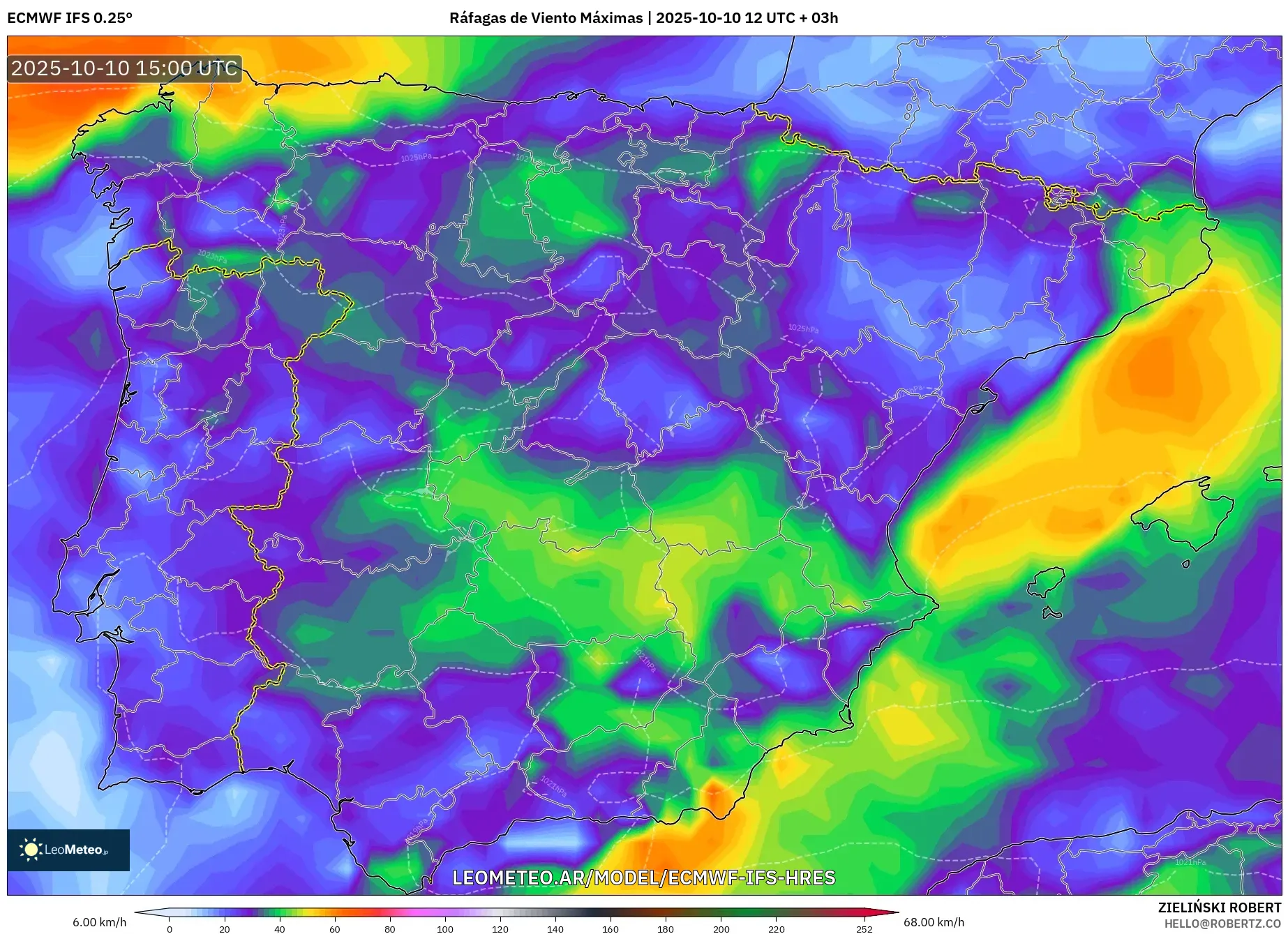ECMWF IFS 0.25° model - España, Ráfagas de Viento Máximas ECMWF IFS 0.25° model - España, Ráfagas de Viento Máximas