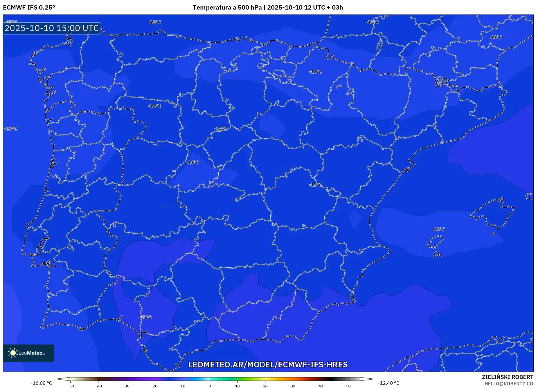 ECMWF IFS 0.25° model - España, Temperatura a 500 hPa ECMWF IFS 0.25° model - España, Temperatura a 500 hPa