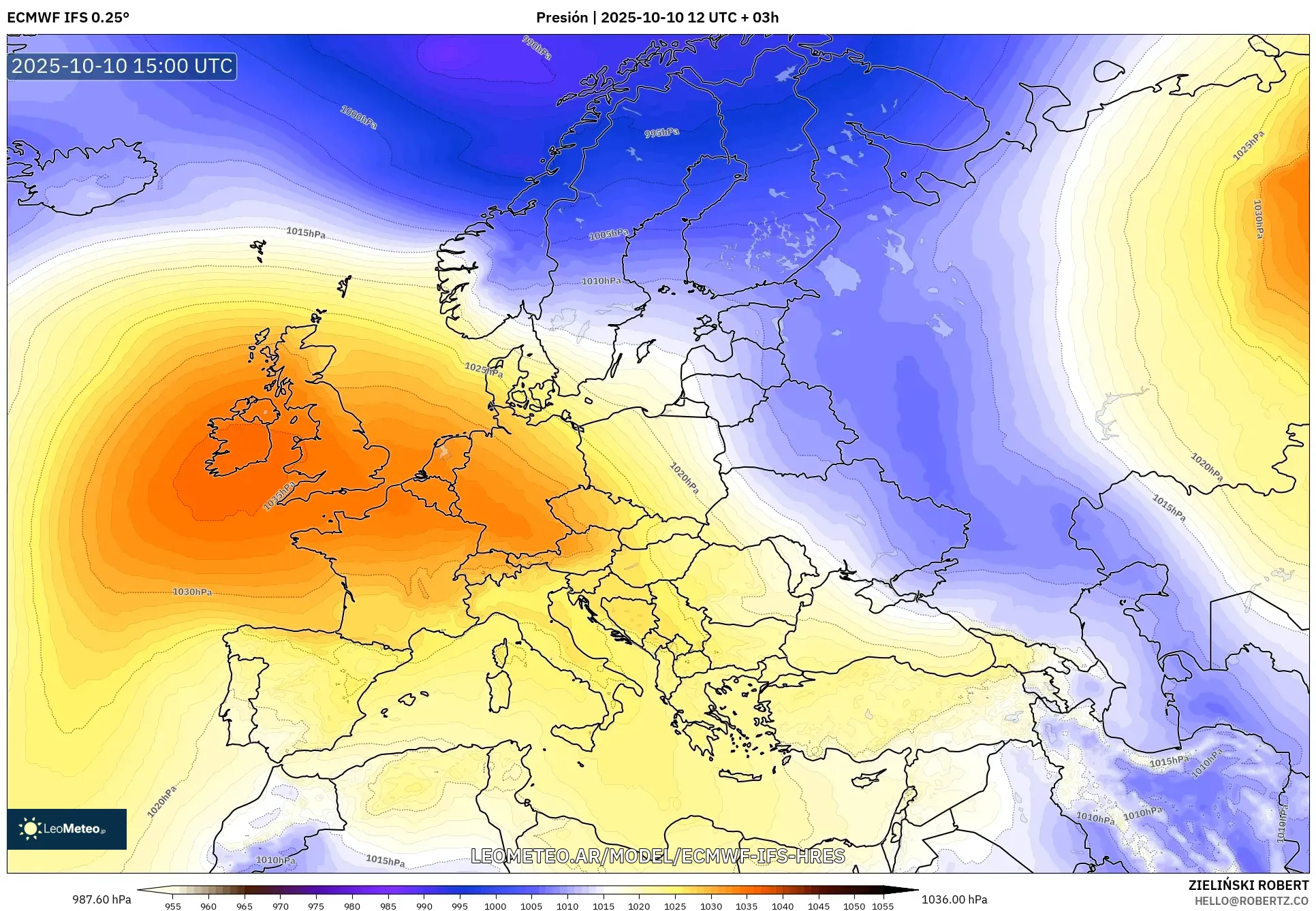 ECMWF IFS 0.25° model - Europa, Presión ECMWF IFS 0.25° model - Europa, Presión