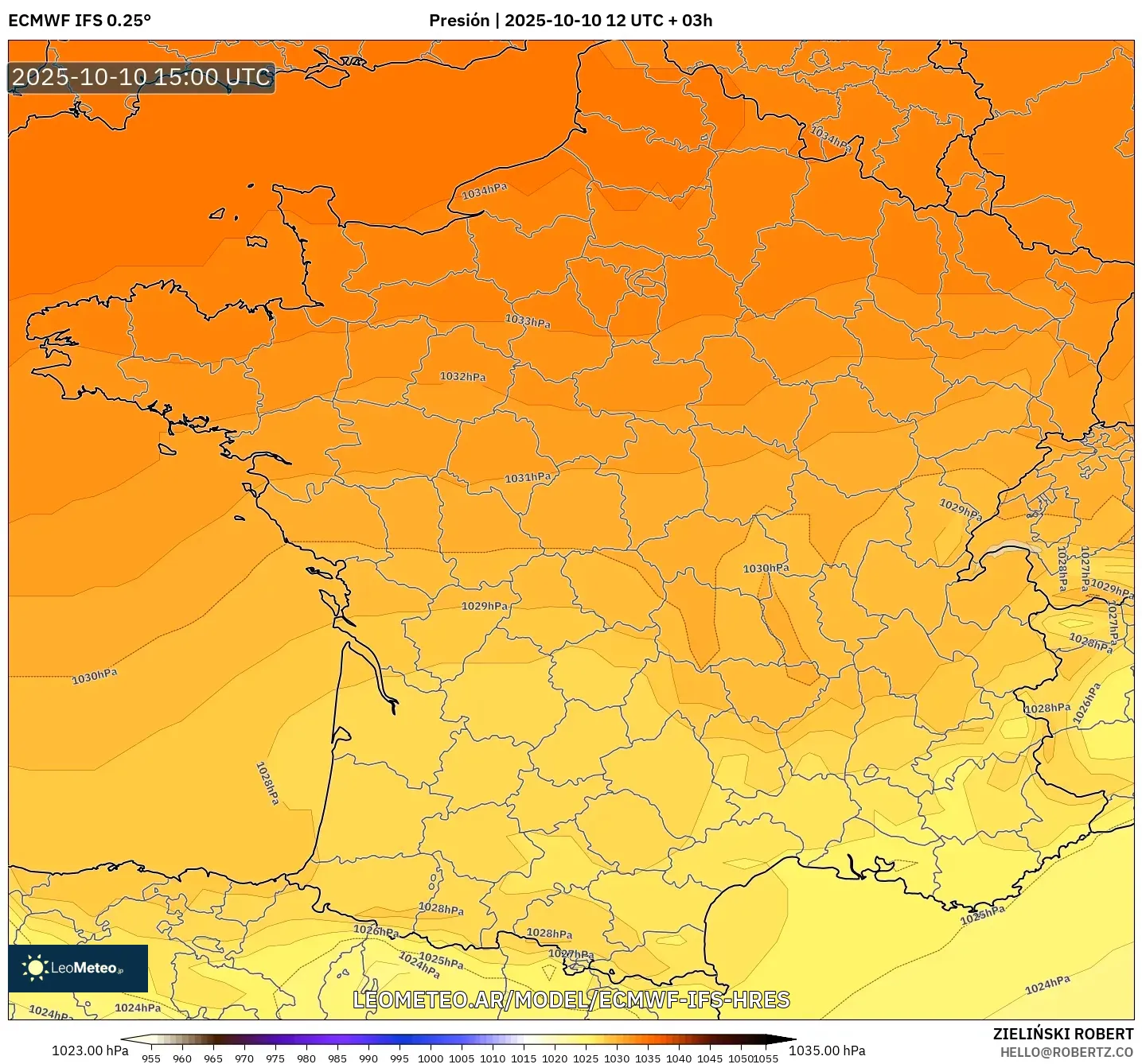 ECMWF IFS 0.25° model - Francia, Presión ECMWF IFS 0.25° model - Francia, Presión