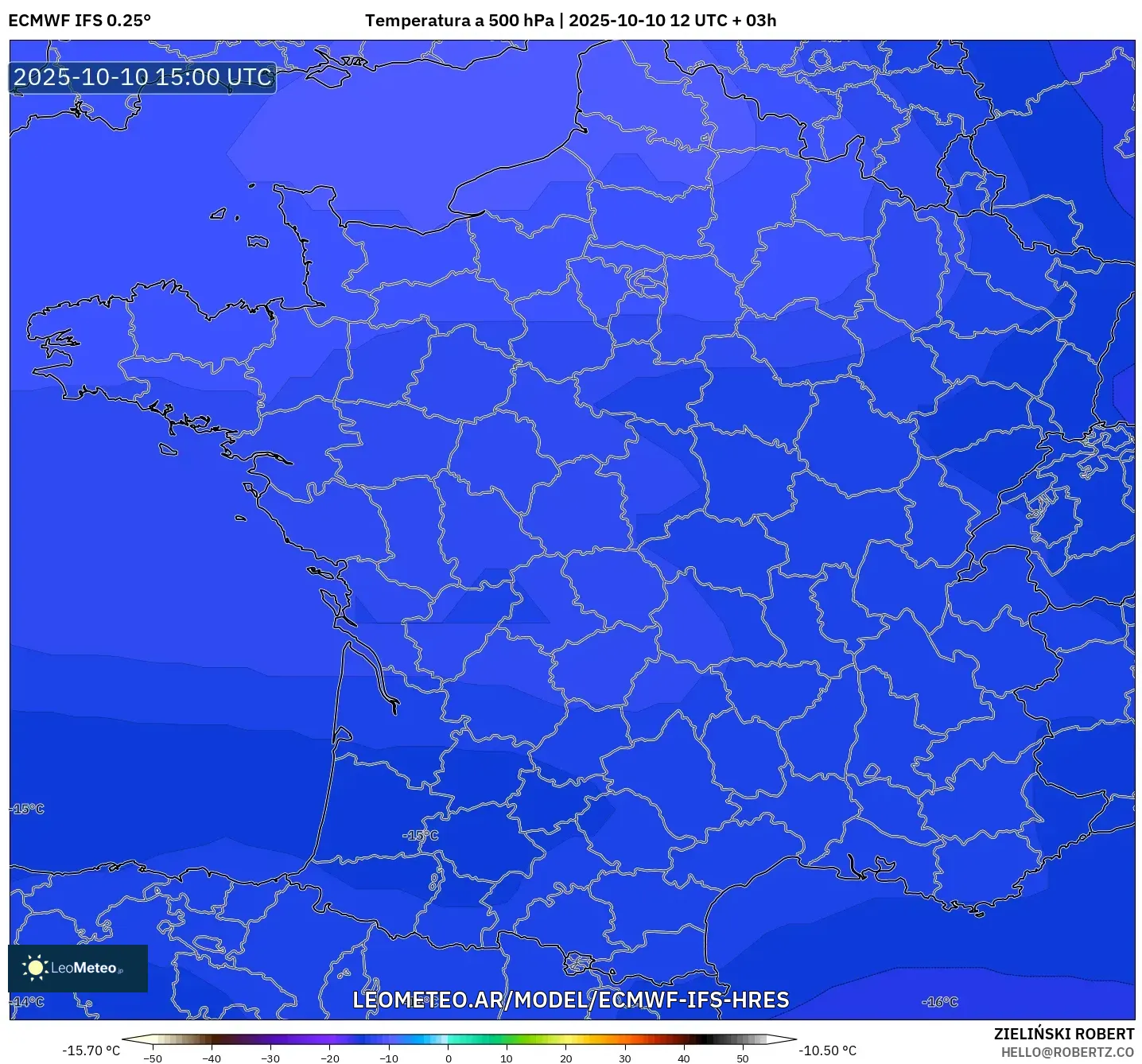 ECMWF IFS 0.25° model - Francia, Temperatura a 500 hPa ECMWF IFS 0.25° model - Francia, Temperatura a 500 hPa