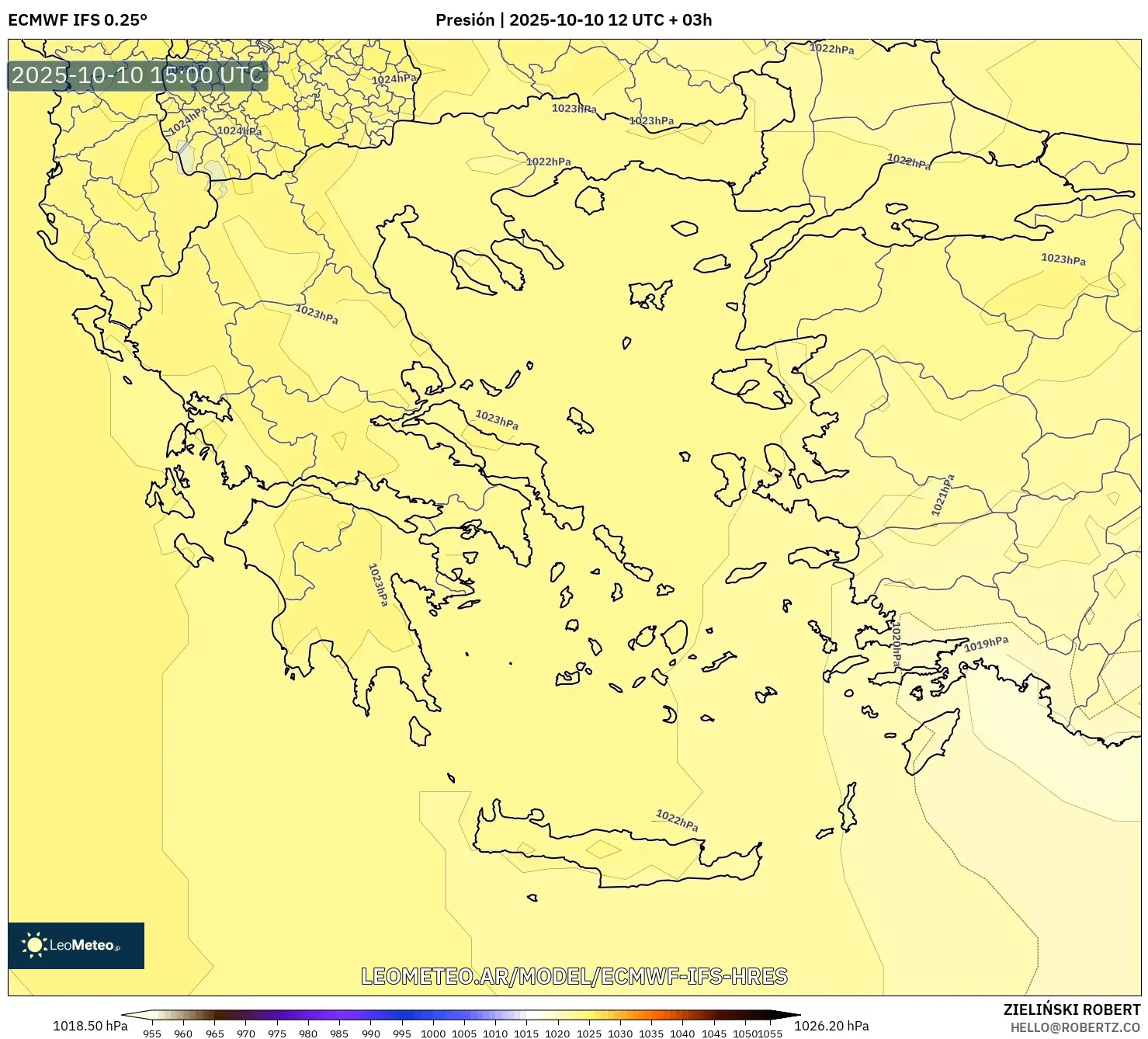 ECMWF IFS 0.25° model - Grecia, Presión ECMWF IFS 0.25° model - Grecia, Presión