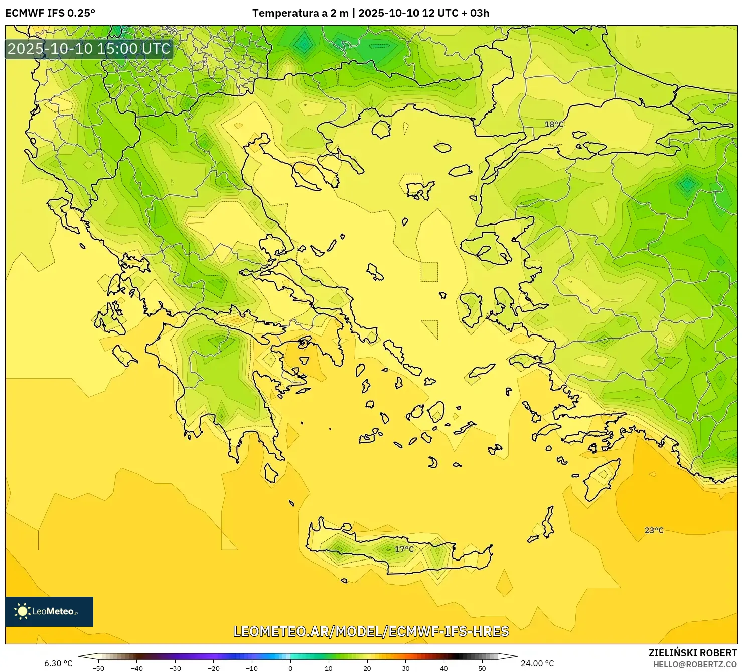 ECMWF IFS 0.25° model - Grecia, Temperatura a 2 m ECMWF IFS 0.25° model - Grecia, Temperatura a 2 m
