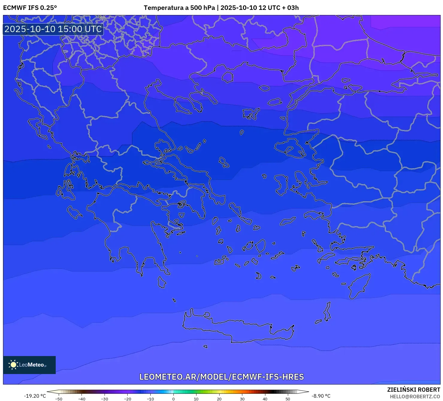 ECMWF IFS 0.25° model - Grecia, Temperatura a 500 hPa ECMWF IFS 0.25° model - Grecia, Temperatura a 500 hPa