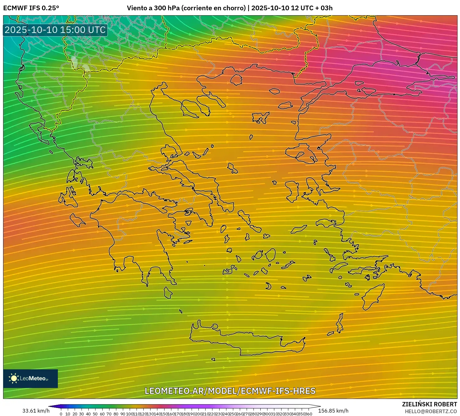 ECMWF IFS 0.25° model - Grecia, Viento a 300 hPa (corriente en chorro) ECMWF IFS 0.25° model - Grecia, Viento a 300 hPa (corriente en chorro)