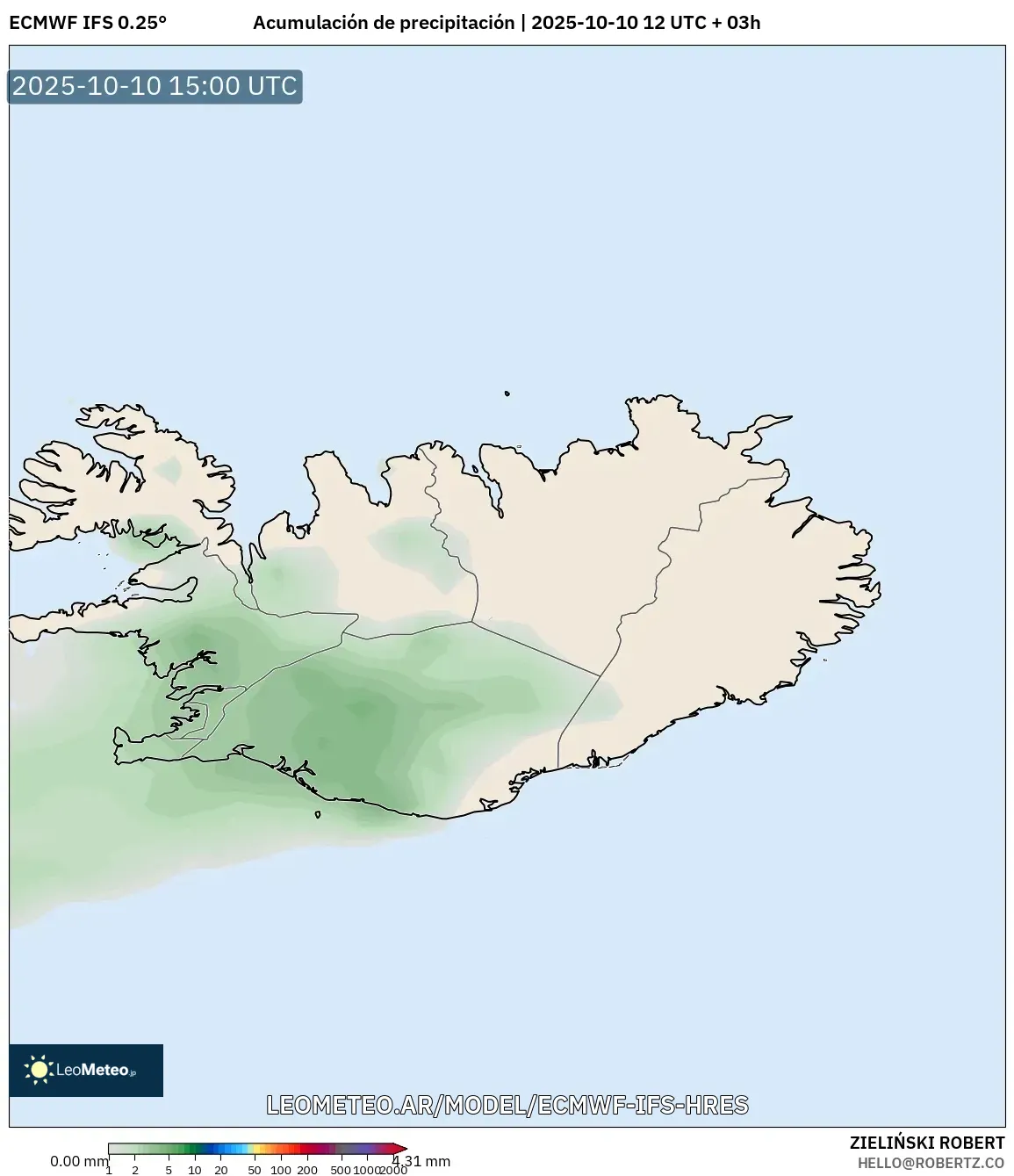 ECMWF IFS 0.25° model - Islandia, Acumulación de precipitación ECMWF IFS 0.25° model - Islandia, Acumulación de precipitación