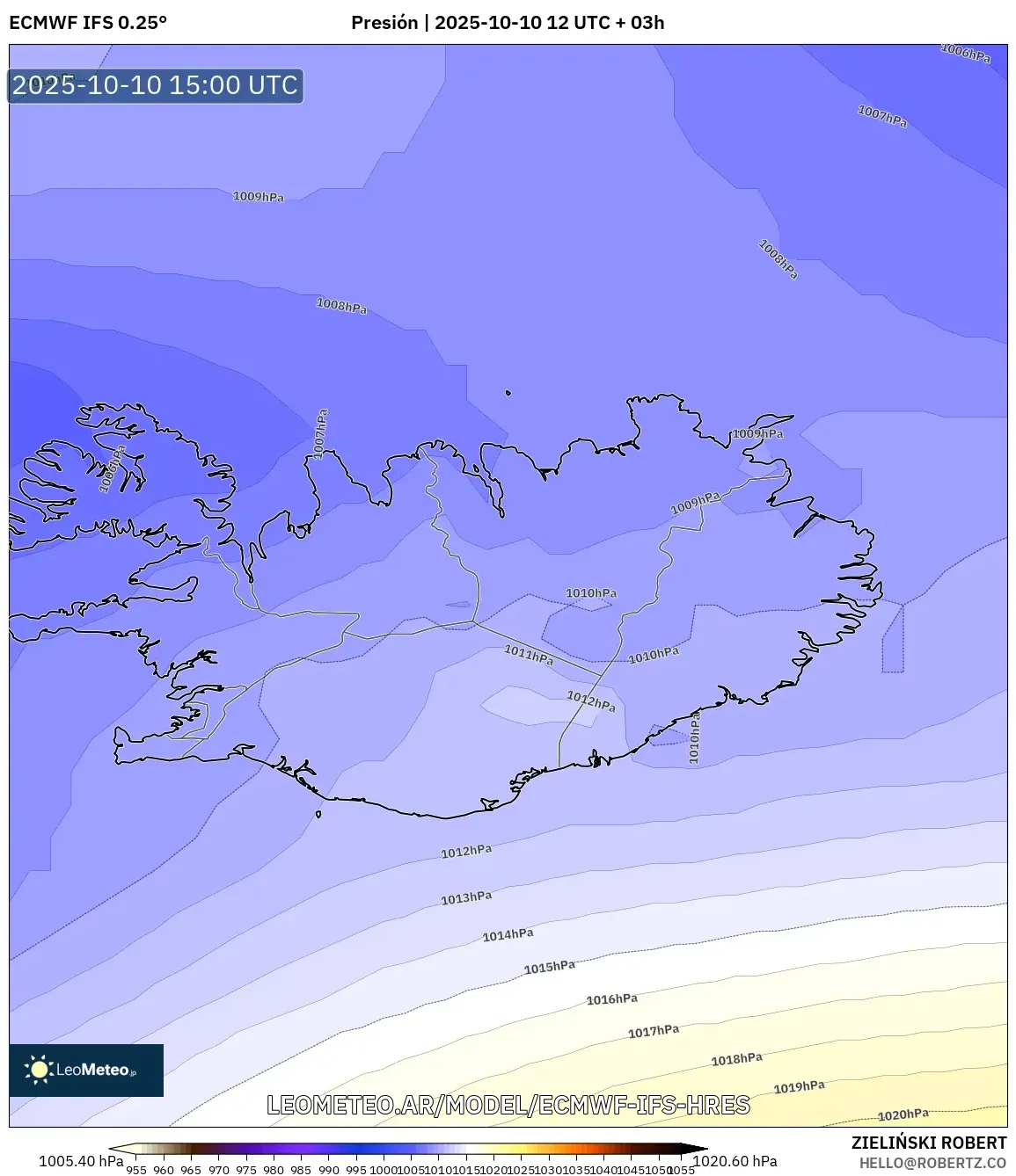ECMWF IFS 0.25° model - Islandia, Presión ECMWF IFS 0.25° model - Islandia, Presión