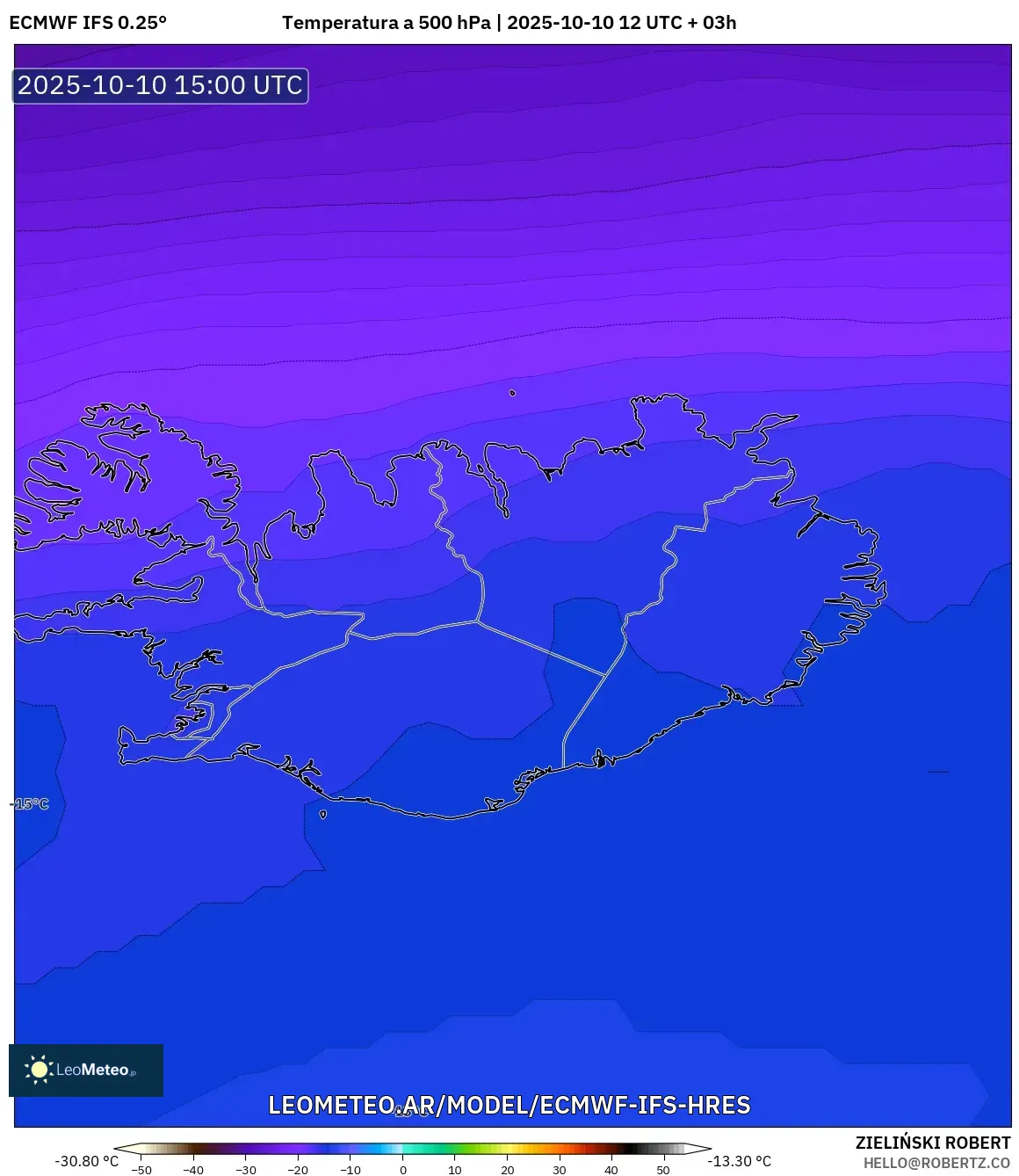 ECMWF IFS 0.25° model - Islandia, Temperatura a 500 hPa ECMWF IFS 0.25° model - Islandia, Temperatura a 500 hPa