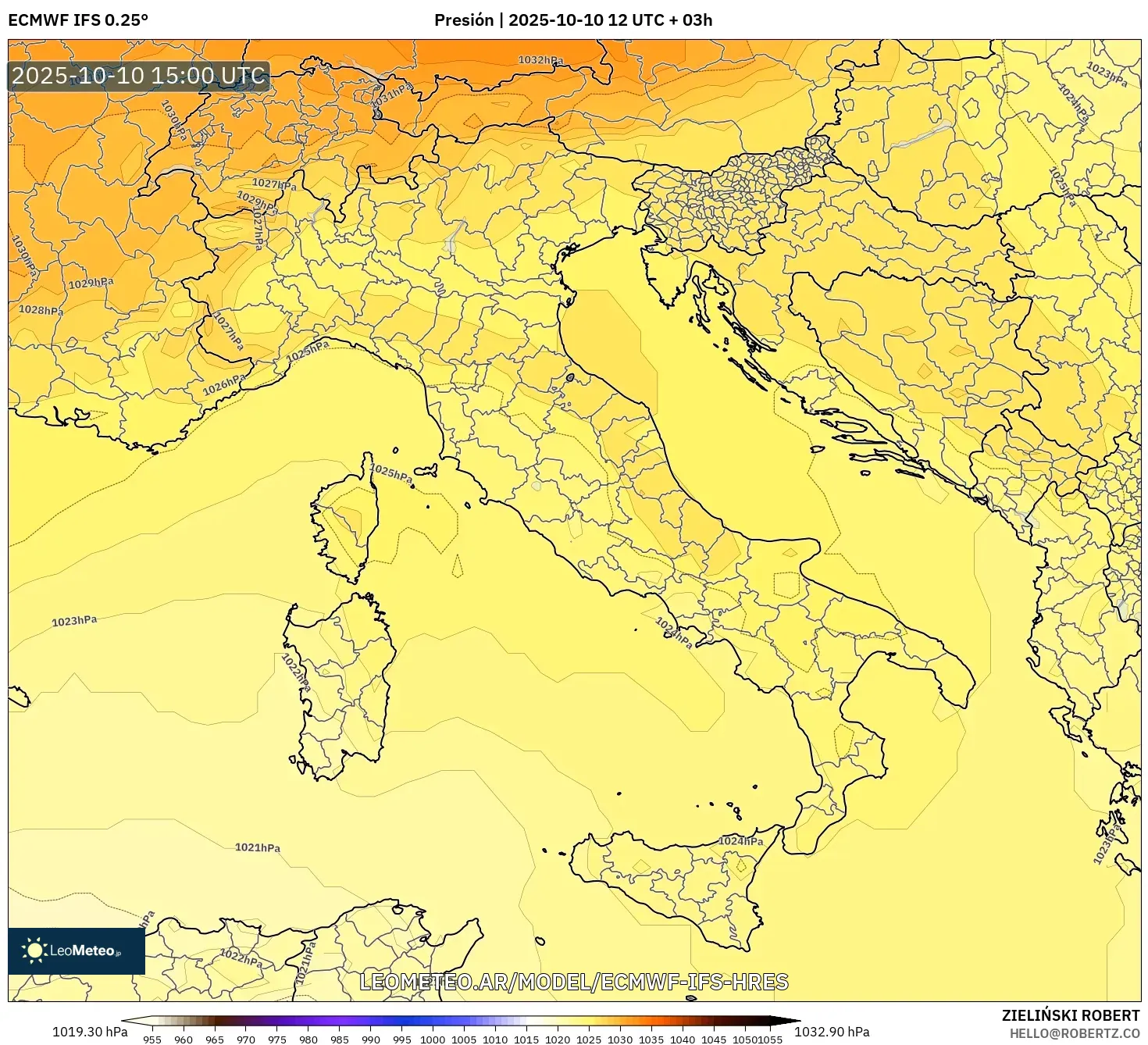 ECMWF IFS 0.25° model - Italia, Presión ECMWF IFS 0.25° model - Italia, Presión
