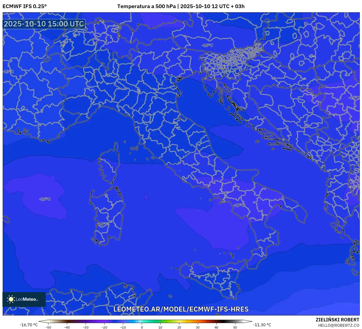 ECMWF IFS 0.25° model - Italia, Temperatura a 500 hPa ECMWF IFS 0.25° model - Italia, Temperatura a 500 hPa