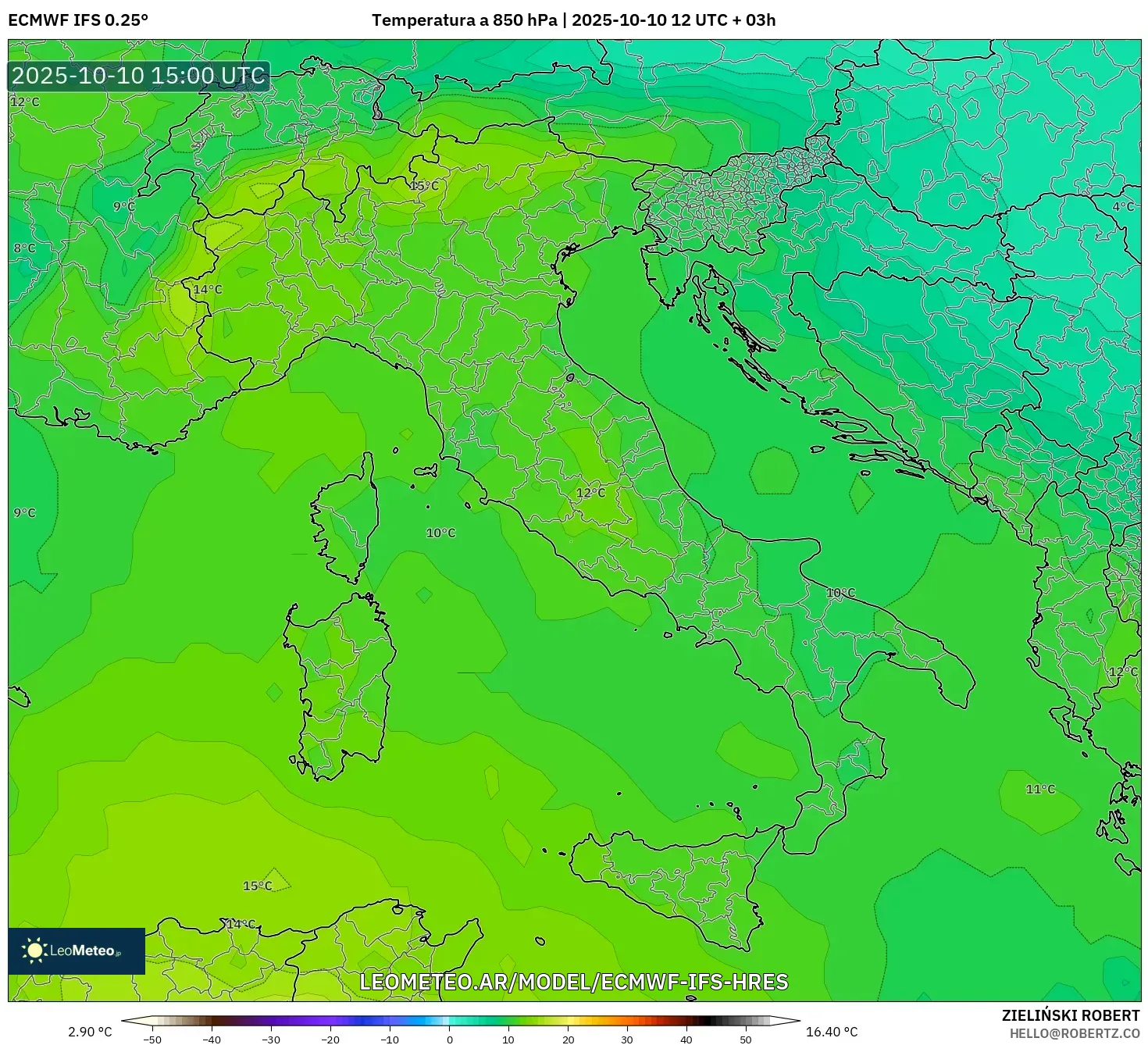 ECMWF IFS 0.25° model - Italia, Temperatura a 850 hPa ECMWF IFS 0.25° model - Italia, Temperatura a 850 hPa
