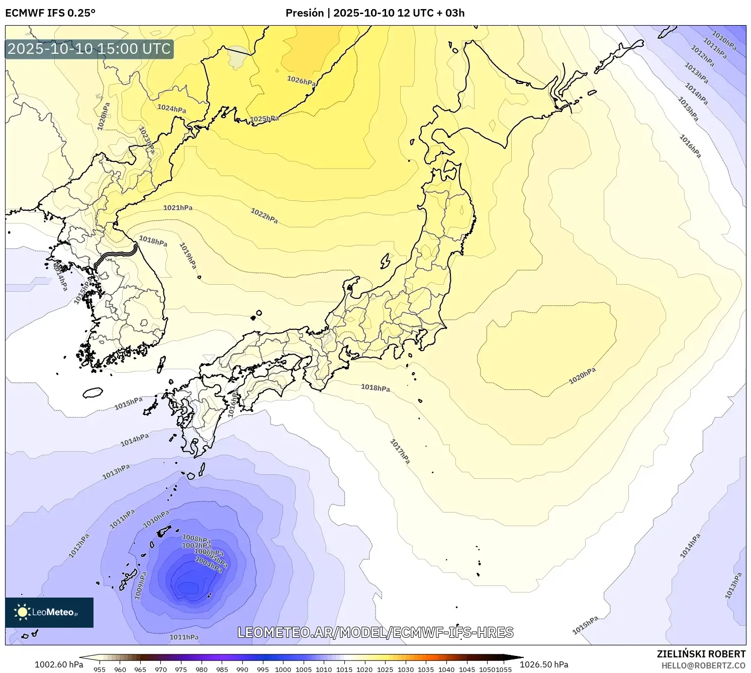 ECMWF IFS 0.25° model - Japón, Presión ECMWF IFS 0.25° model - Japón, Presión