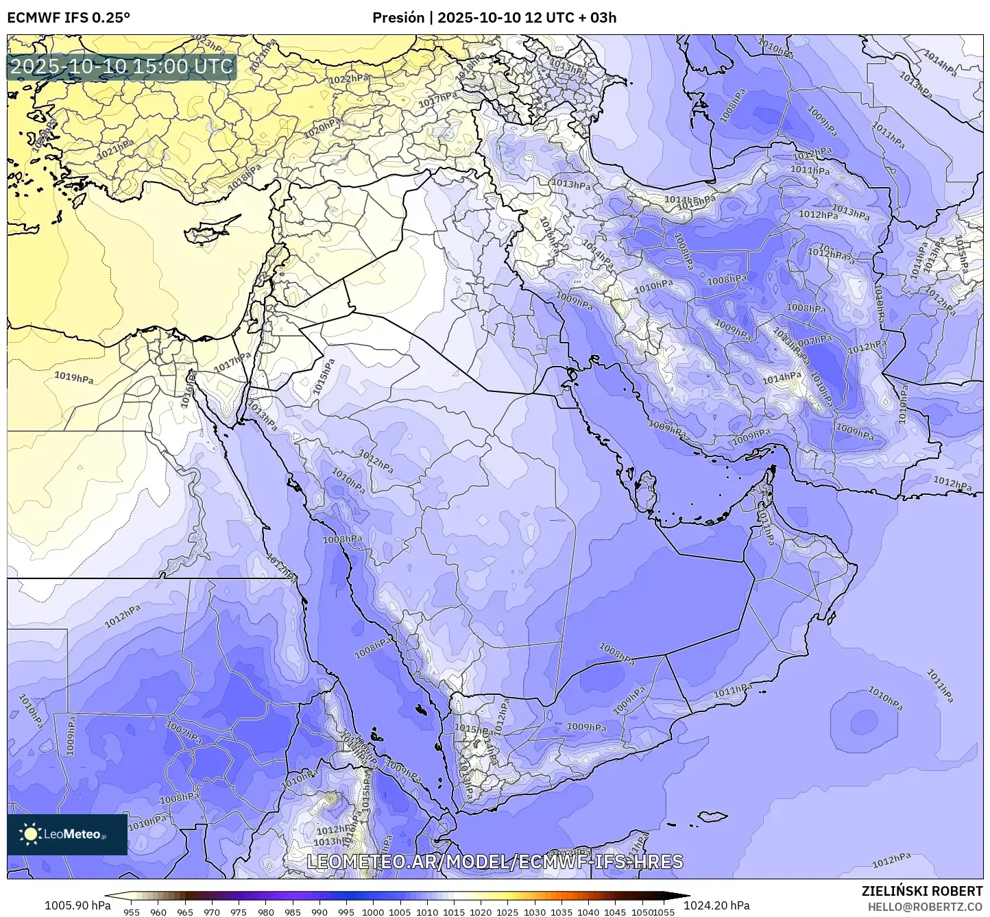ECMWF IFS 0.25° model - Oriente Medio, Presión ECMWF IFS 0.25° model - Oriente Medio, Presión