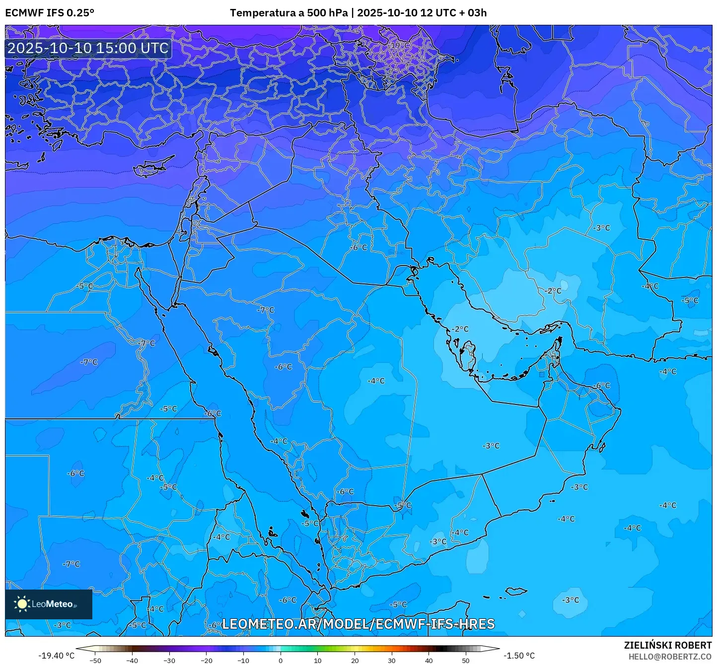 ECMWF IFS 0.25° model - Oriente Medio, Temperatura a 500 hPa ECMWF IFS 0.25° model - Oriente Medio, Temperatura a 500 hPa