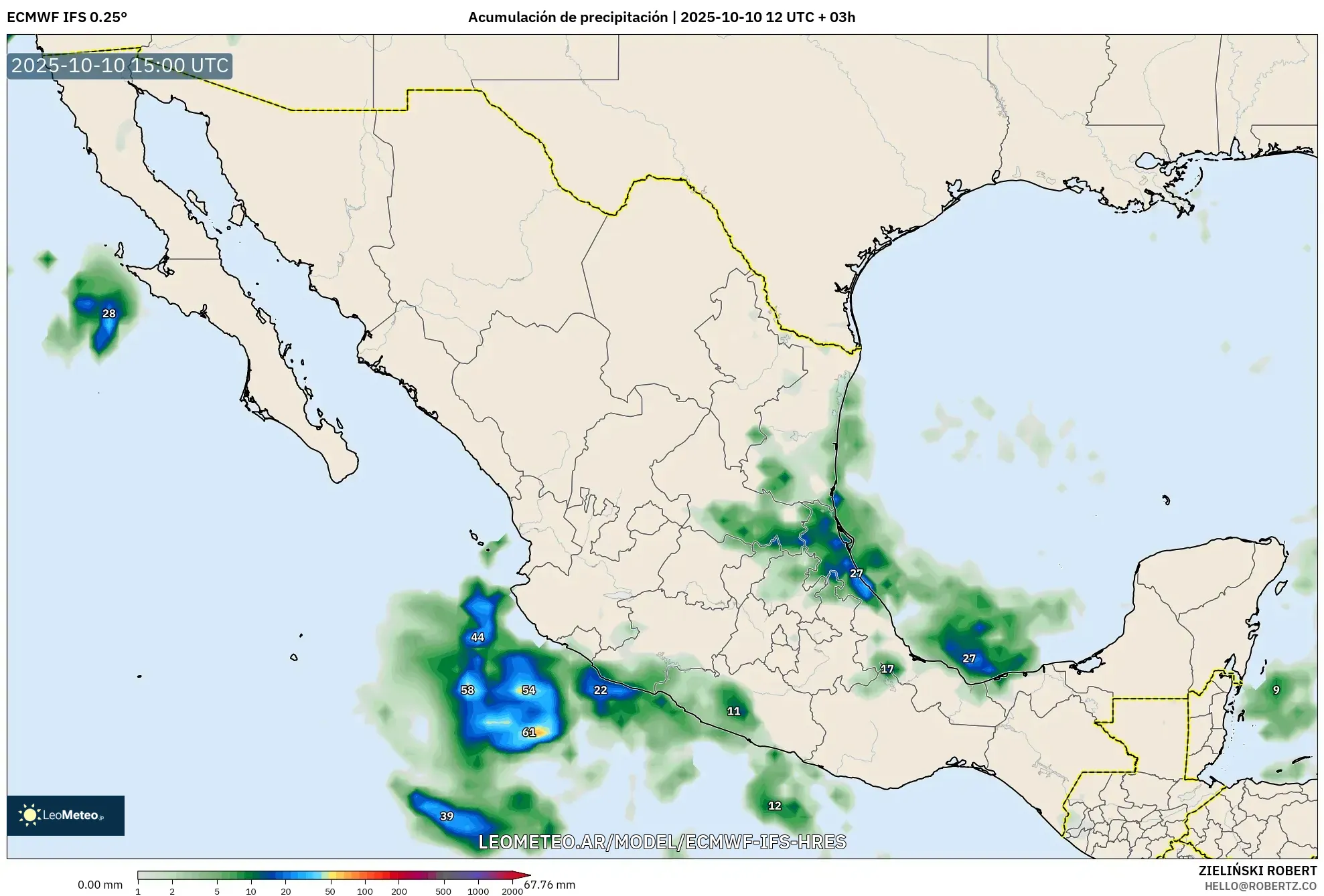 ECMWF IFS 0.25° model - México, Acumulación de precipitación ECMWF IFS 0.25° model - México, Acumulación de precipitación