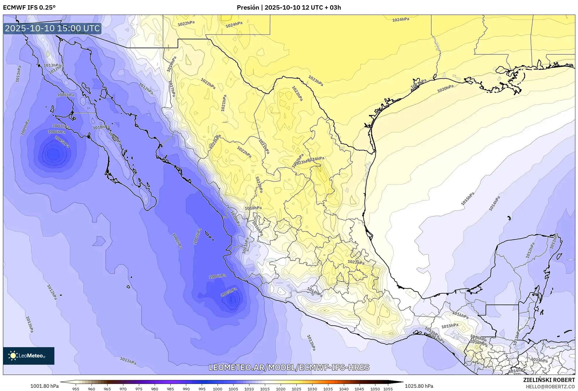 ECMWF IFS 0.25° model - México, Presión ECMWF IFS 0.25° model - México, Presión