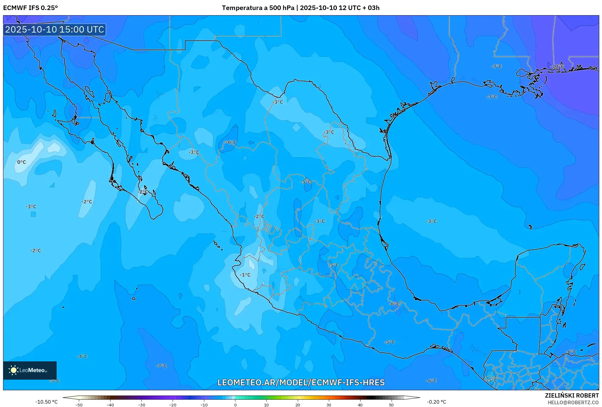 ECMWF IFS 0.25° model - México, Temperatura a 500 hPa ECMWF IFS 0.25° model - México, Temperatura a 500 hPa