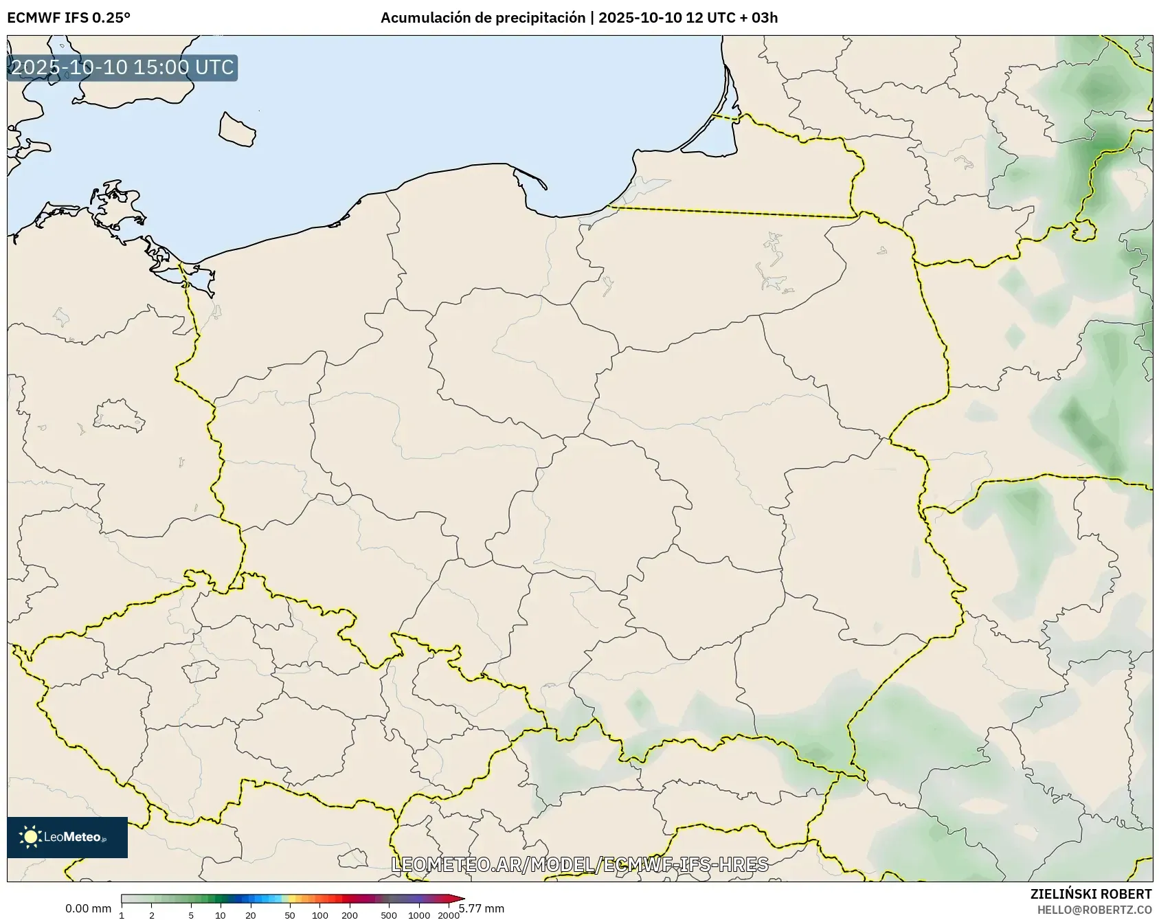 ECMWF IFS 0.25° model - Polonia, Acumulación de precipitación ECMWF IFS 0.25° model - Polonia, Acumulación de precipitación