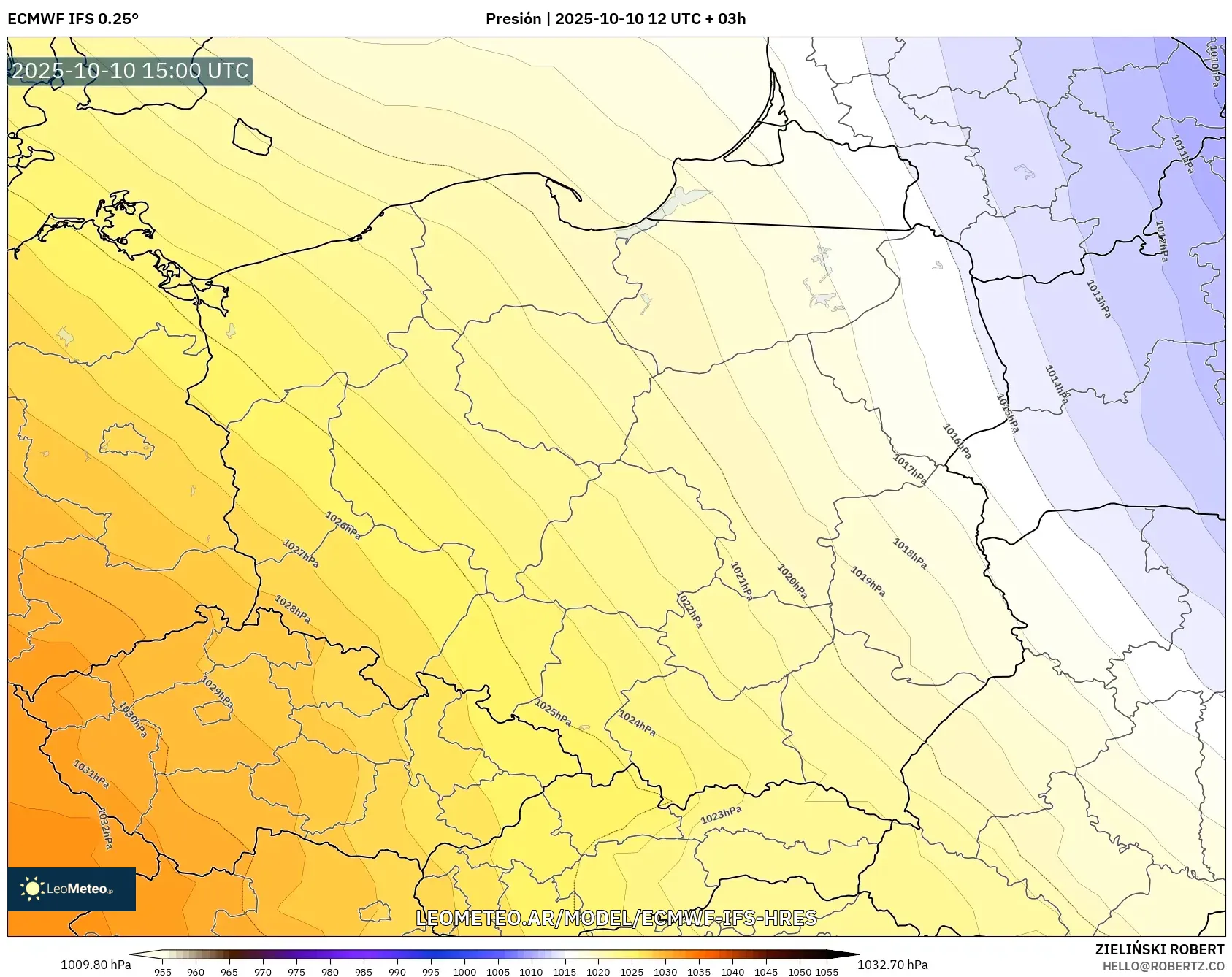 ECMWF IFS 0.25° model - Polonia, Presión ECMWF IFS 0.25° model - Polonia, Presión