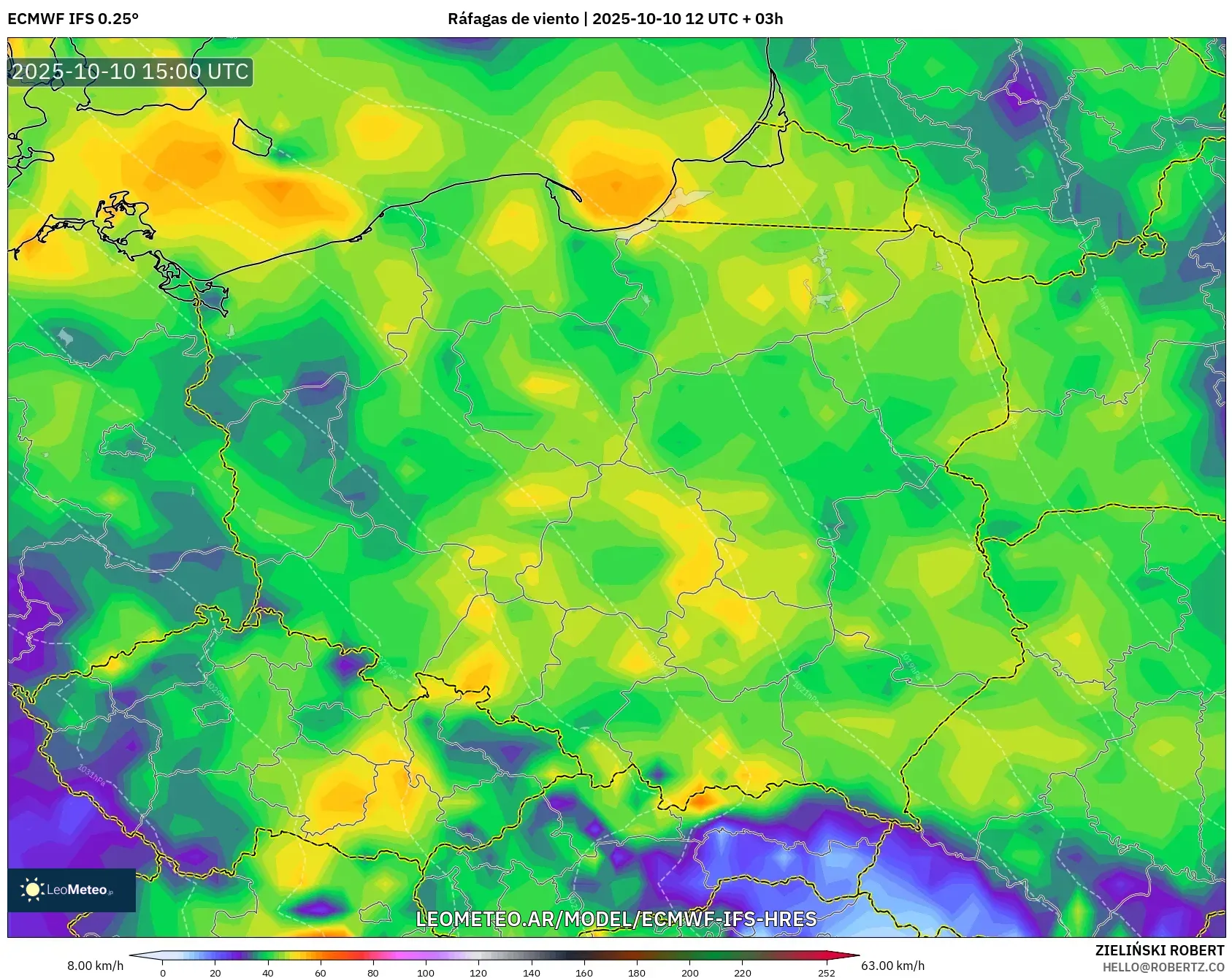 ECMWF IFS 0.25° model - Polonia, Ráfagas de viento ECMWF IFS 0.25° model - Polonia, Ráfagas de viento