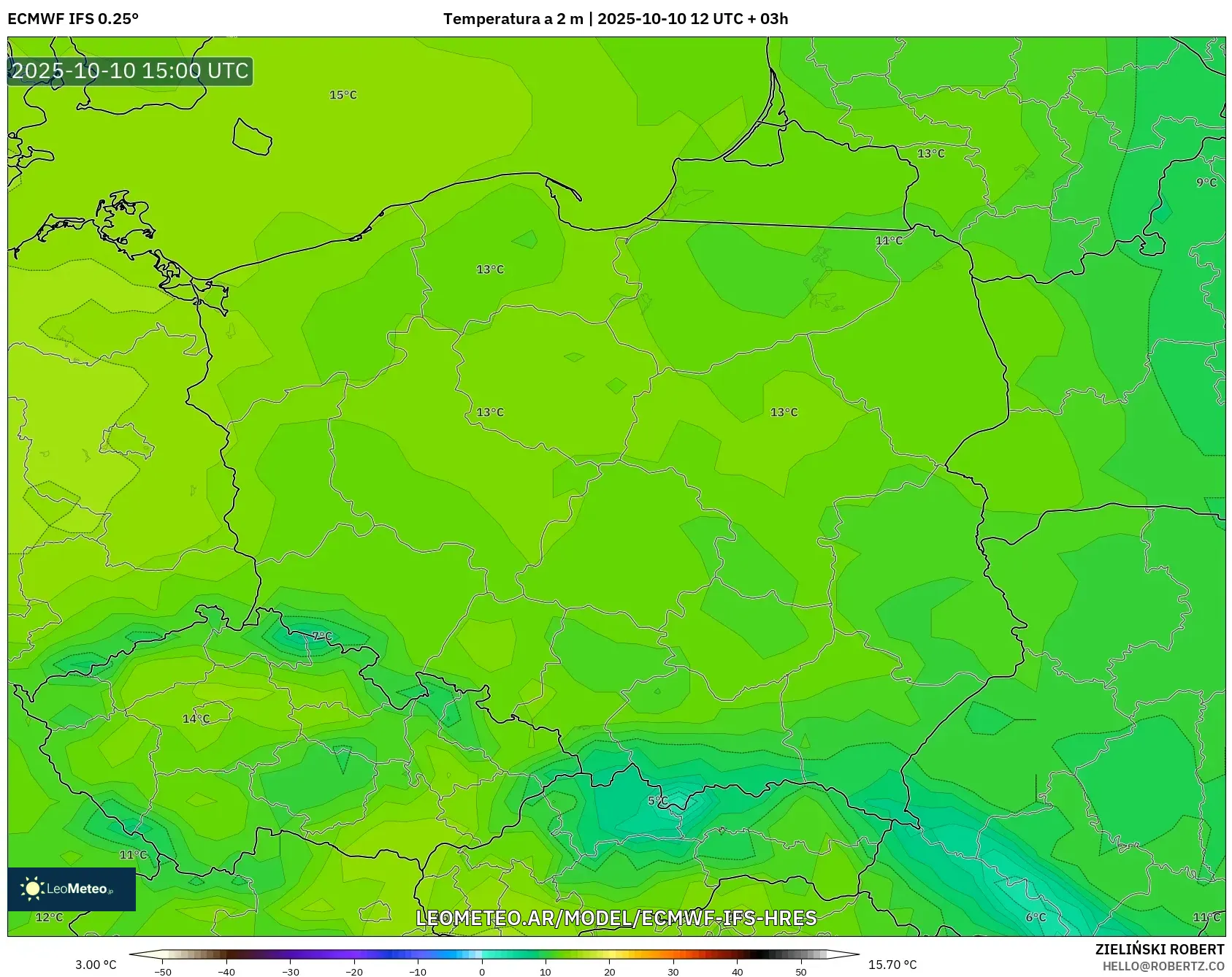 ECMWF IFS 0.25° model - Polonia, Temperatura a 2 m ECMWF IFS 0.25° model - Polonia, Temperatura a 2 m