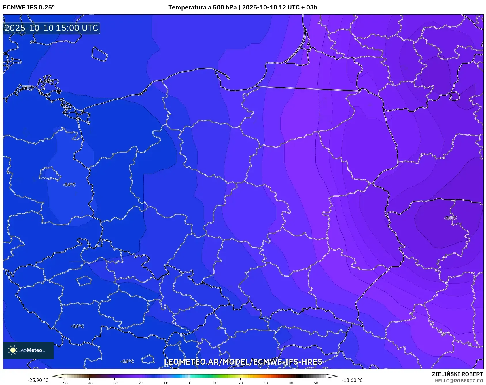 ECMWF IFS 0.25° model - Polonia, Temperatura a 500 hPa ECMWF IFS 0.25° model - Polonia, Temperatura a 500 hPa