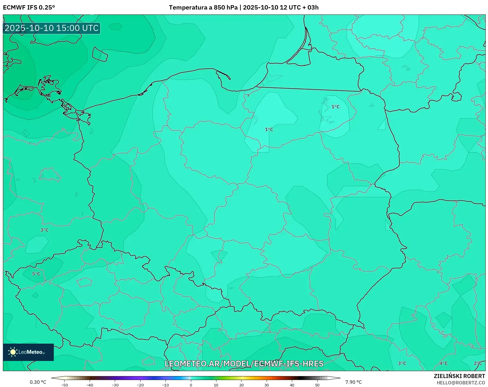 ECMWF IFS 0.25° model - Polonia, Temperatura a 850 hPa ECMWF IFS 0.25° model - Polonia, Temperatura a 850 hPa
