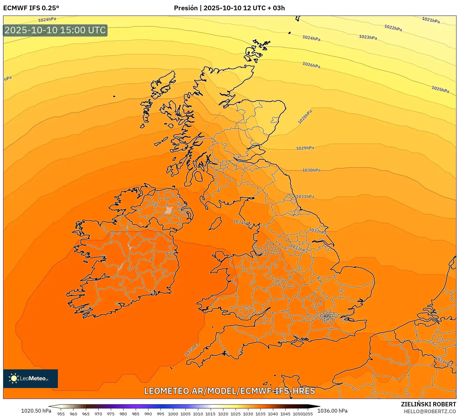 ECMWF IFS 0.25° model - Reino Unido, Presión ECMWF IFS 0.25° model - Reino Unido, Presión