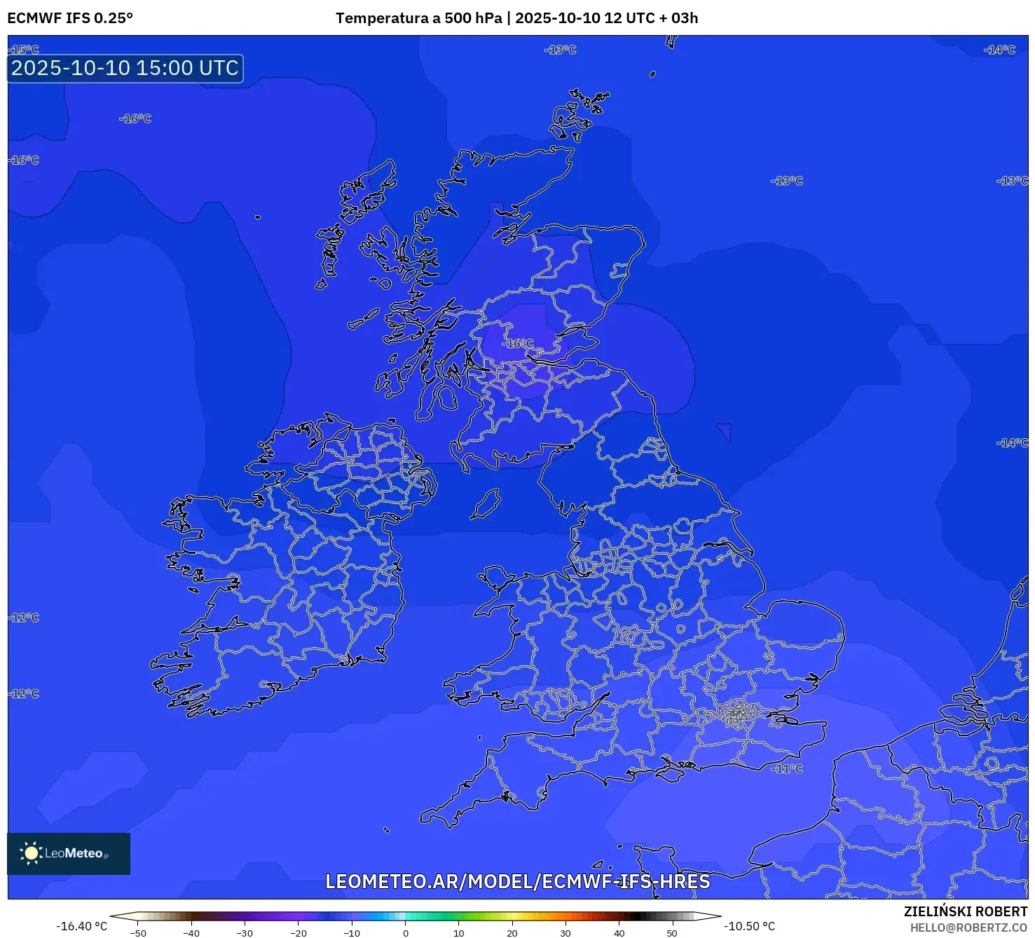 ECMWF IFS 0.25° model - Reino Unido, Temperatura a 500 hPa ECMWF IFS 0.25° model - Reino Unido, Temperatura a 500 hPa