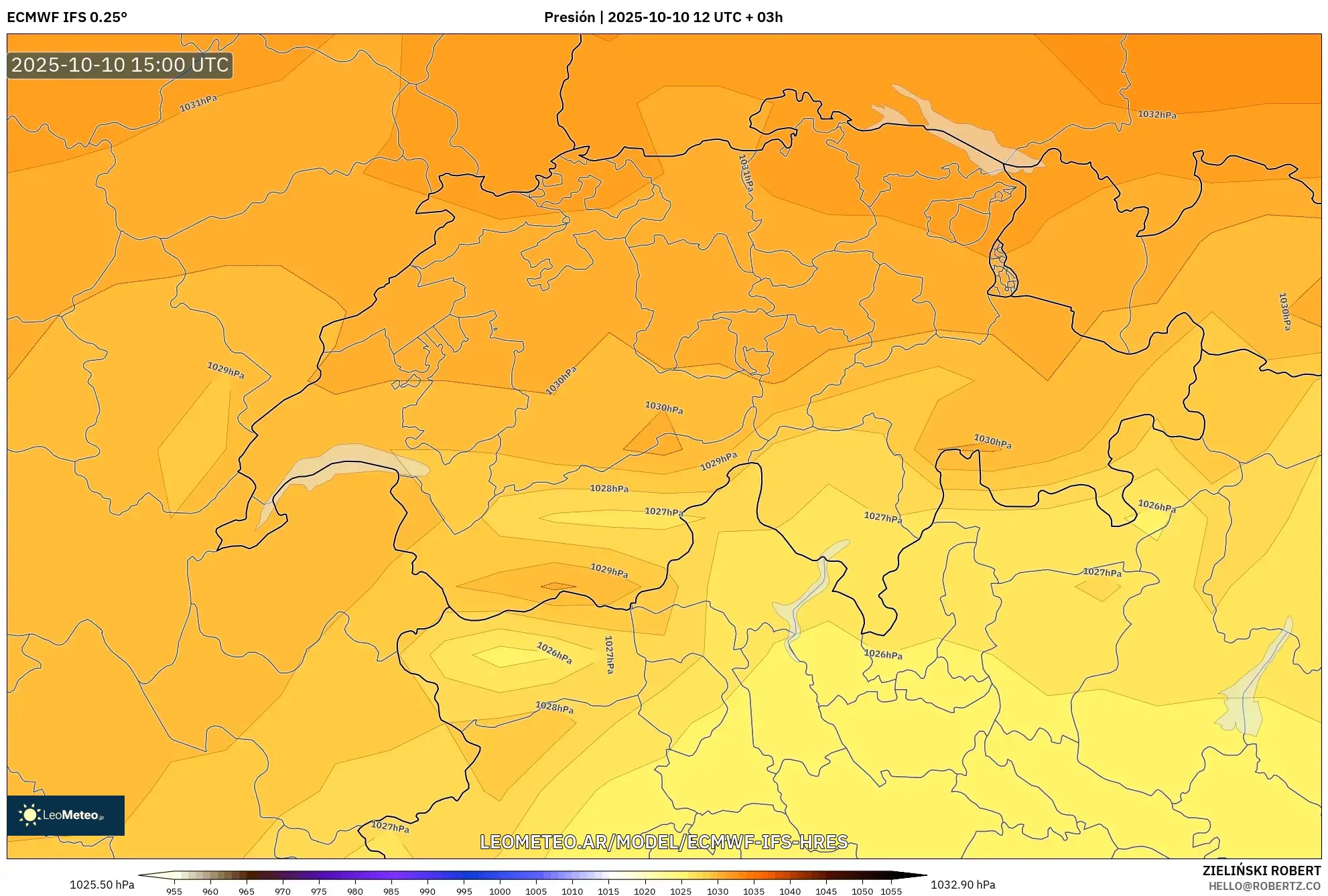 ECMWF IFS 0.25° model - Suiza, Presión ECMWF IFS 0.25° model - Suiza, Presión
