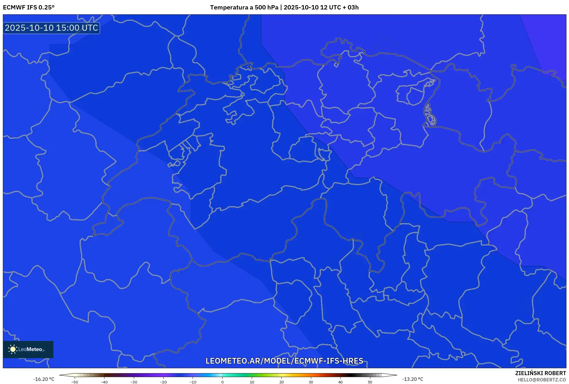 ECMWF IFS 0.25° model - Suiza, Temperatura a 500 hPa ECMWF IFS 0.25° model - Suiza, Temperatura a 500 hPa