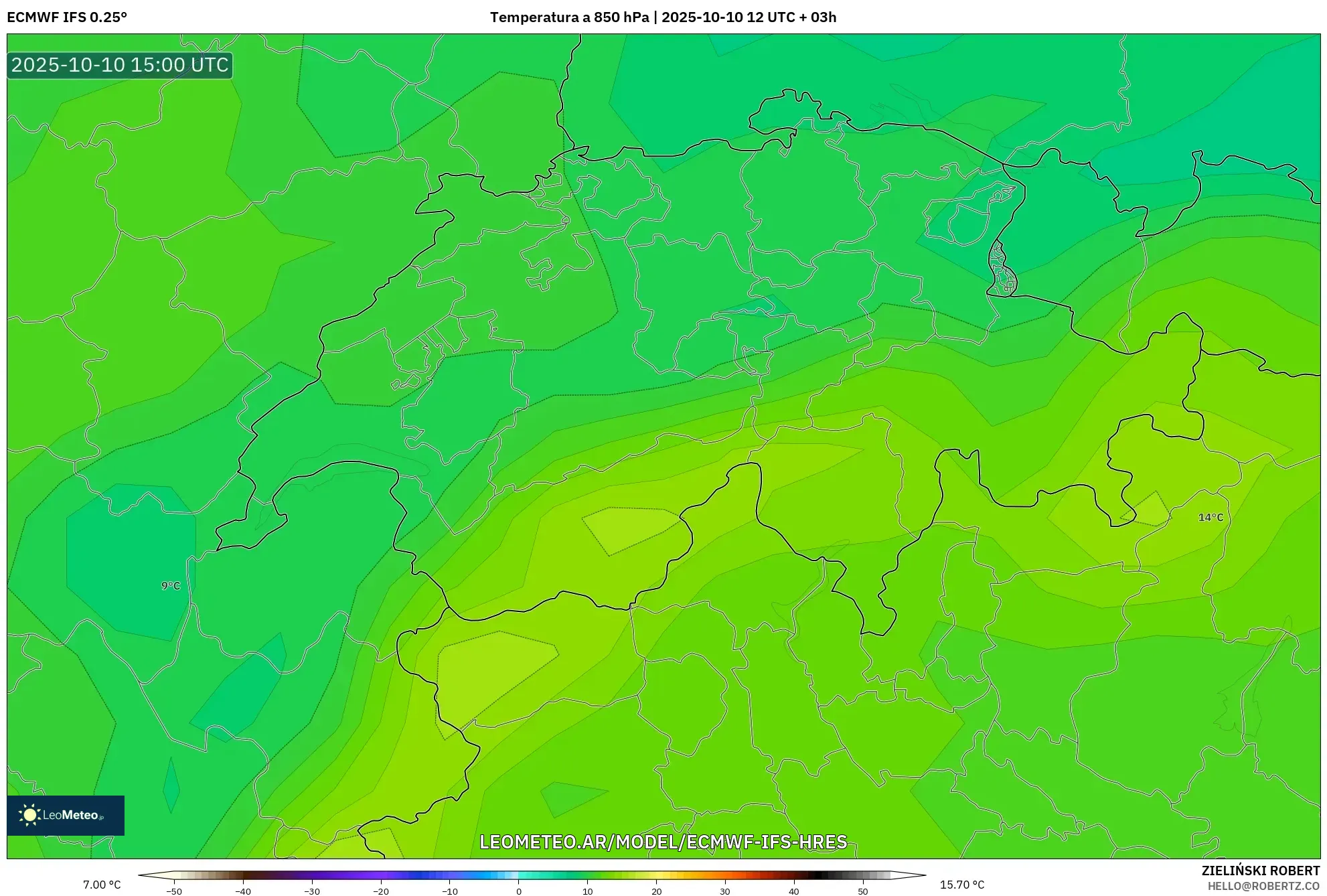 ECMWF IFS 0.25° model - Suiza, Temperatura a 850 hPa ECMWF IFS 0.25° model - Suiza, Temperatura a 850 hPa