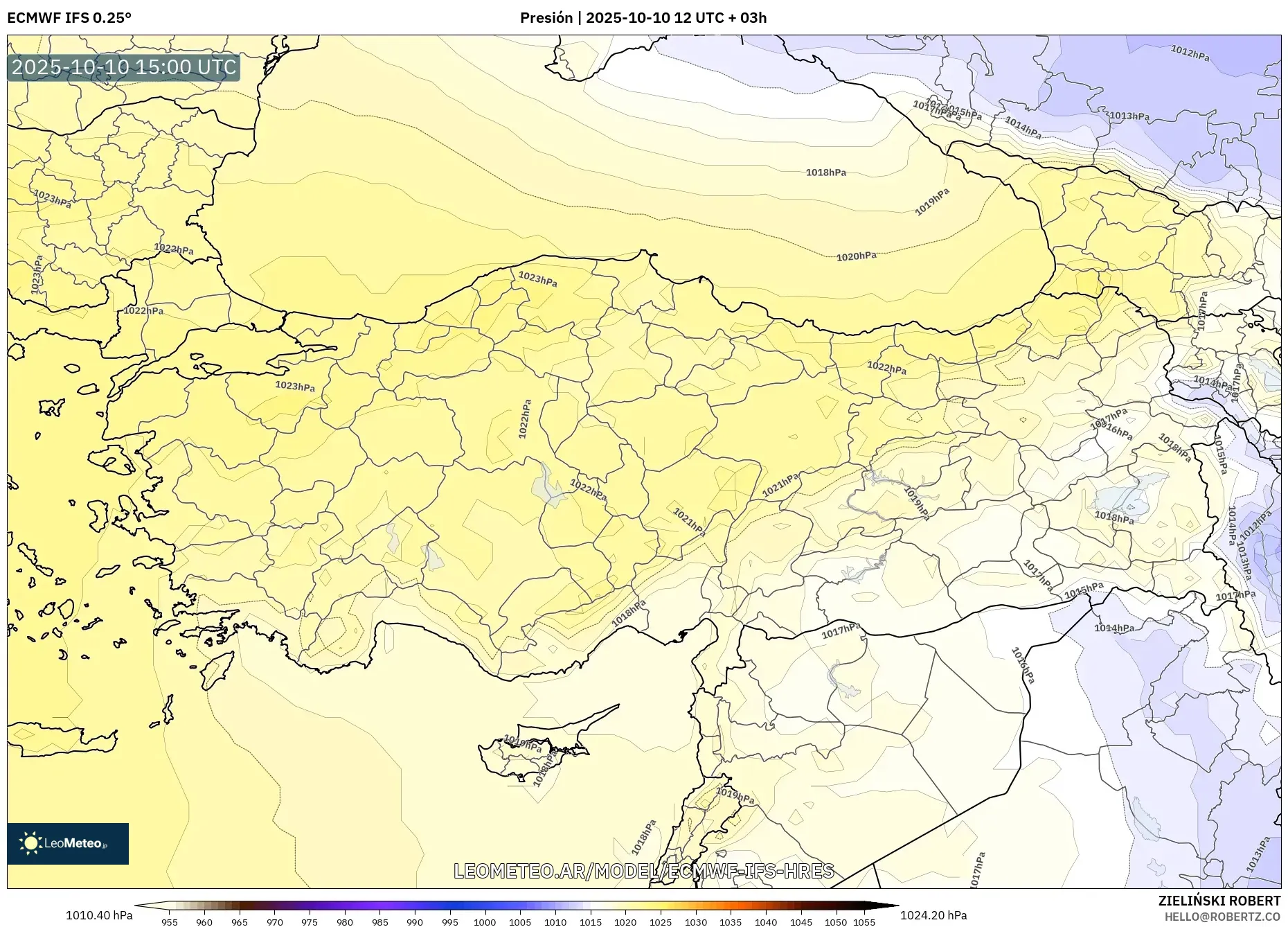 ECMWF IFS 0.25° model - Turquía, Presión ECMWF IFS 0.25° model - Turquía, Presión