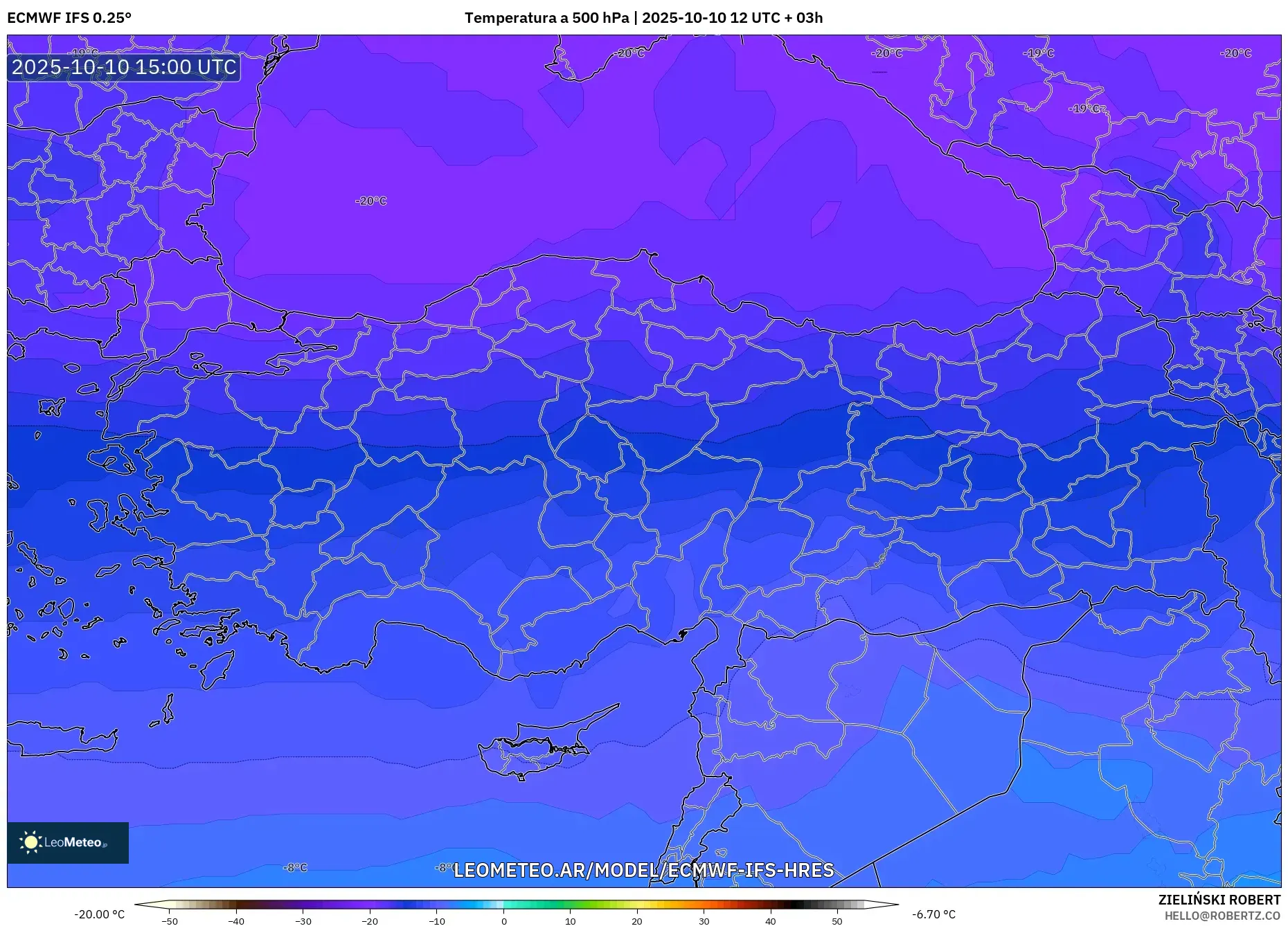 ECMWF IFS 0.25° model - Turquía, Temperatura a 500 hPa ECMWF IFS 0.25° model - Turquía, Temperatura a 500 hPa