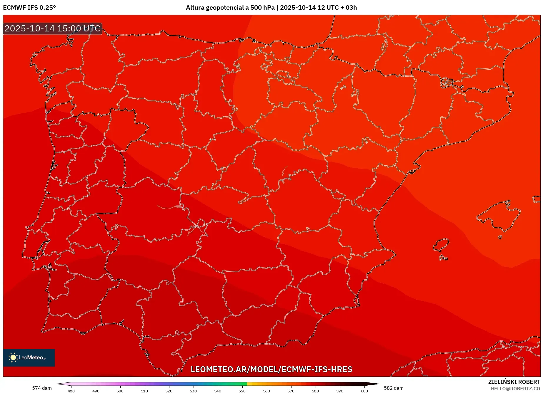 ECMWF IFS 0.25° model - España, Altura geopotencial a 500 hPa ECMWF IFS 0.25° model - España, Altura geopotencial a 500 hPa